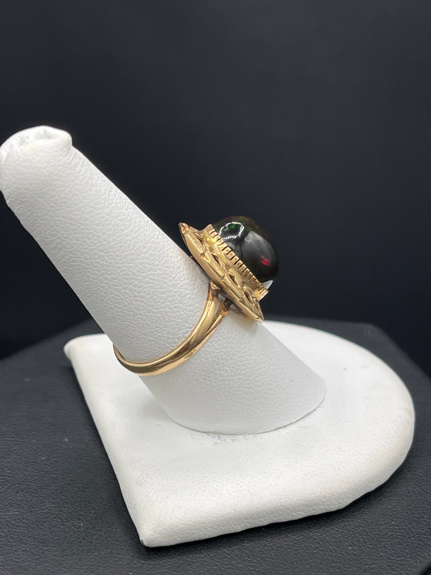 7.19 Carat Natural Black Opal 14k Yellow Gold Ring (Size 8)