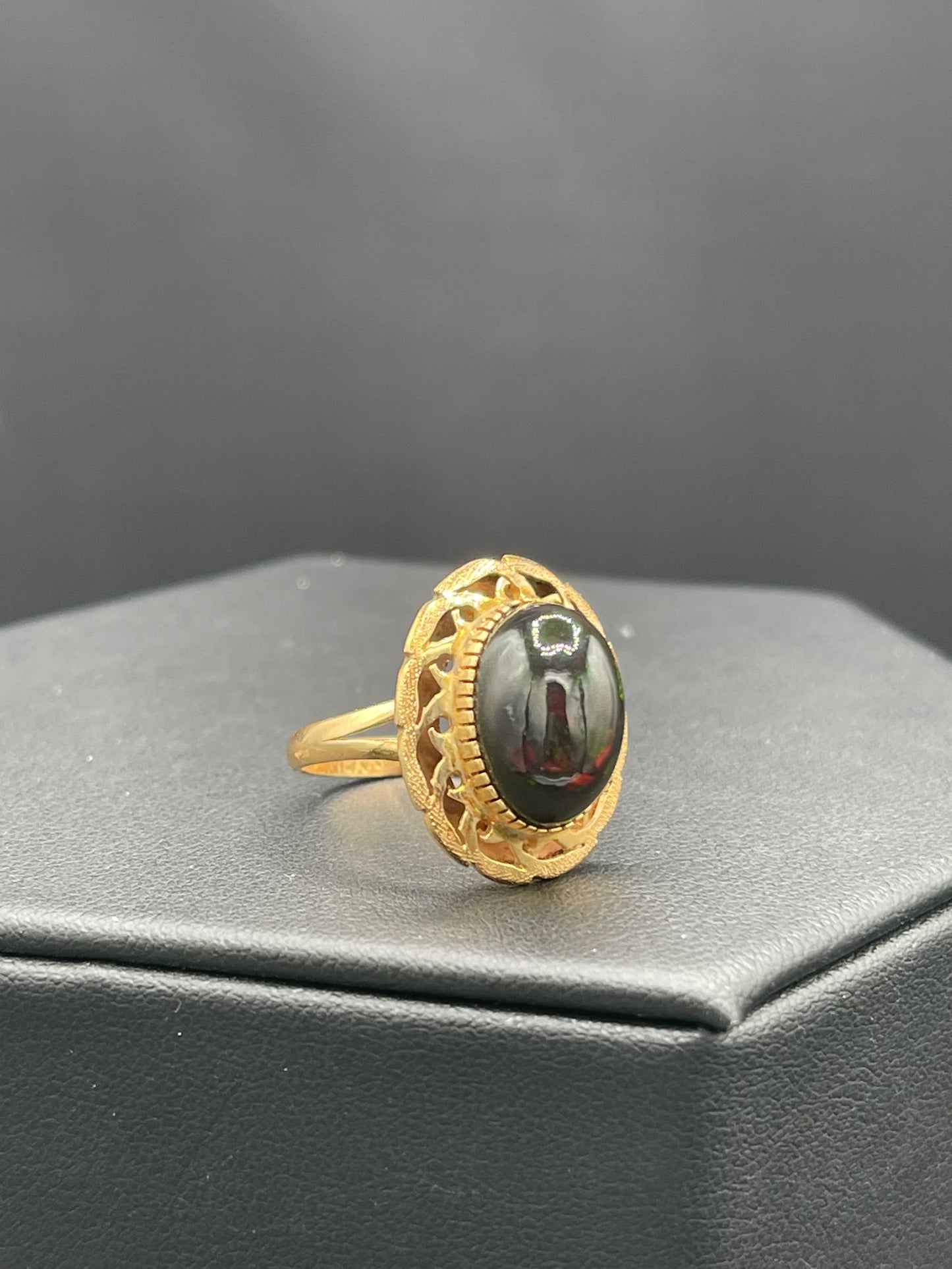 7.19 Carat Natural Black Opal 14k Yellow Gold Ring (Size 8)