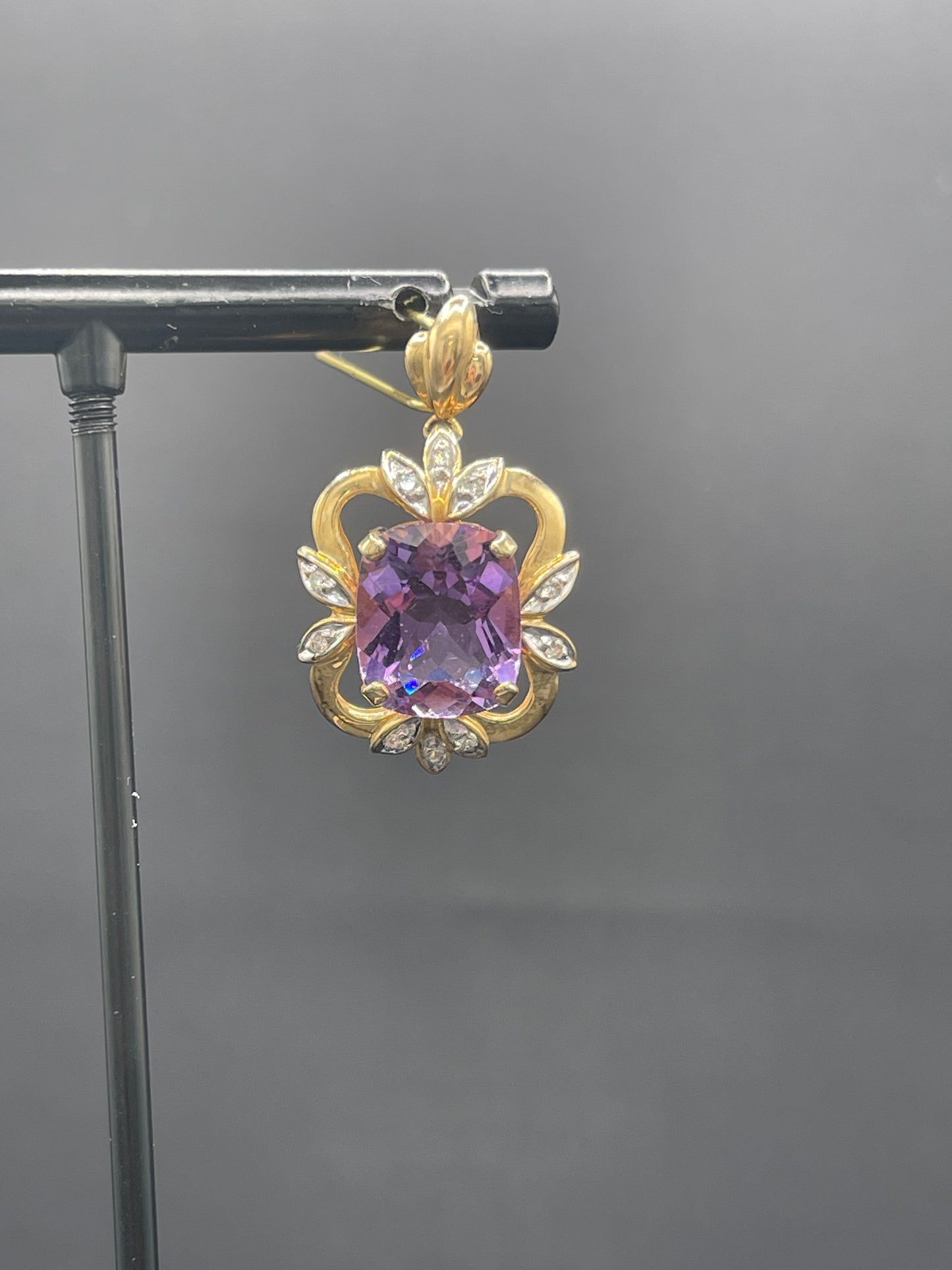 Natural Amethyst & Diamond 14k Yellow Gold Pendant