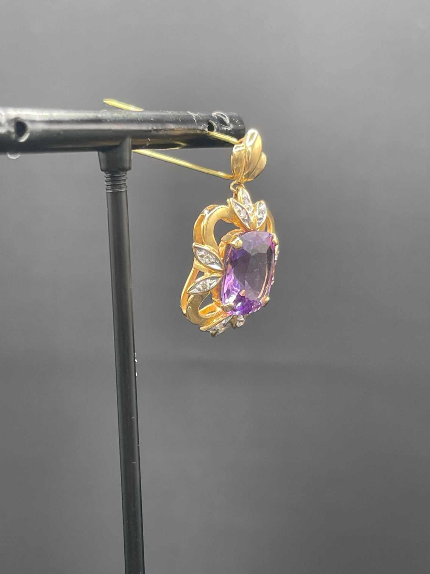 Natural Amethyst & Diamond 14k Yellow Gold Pendant