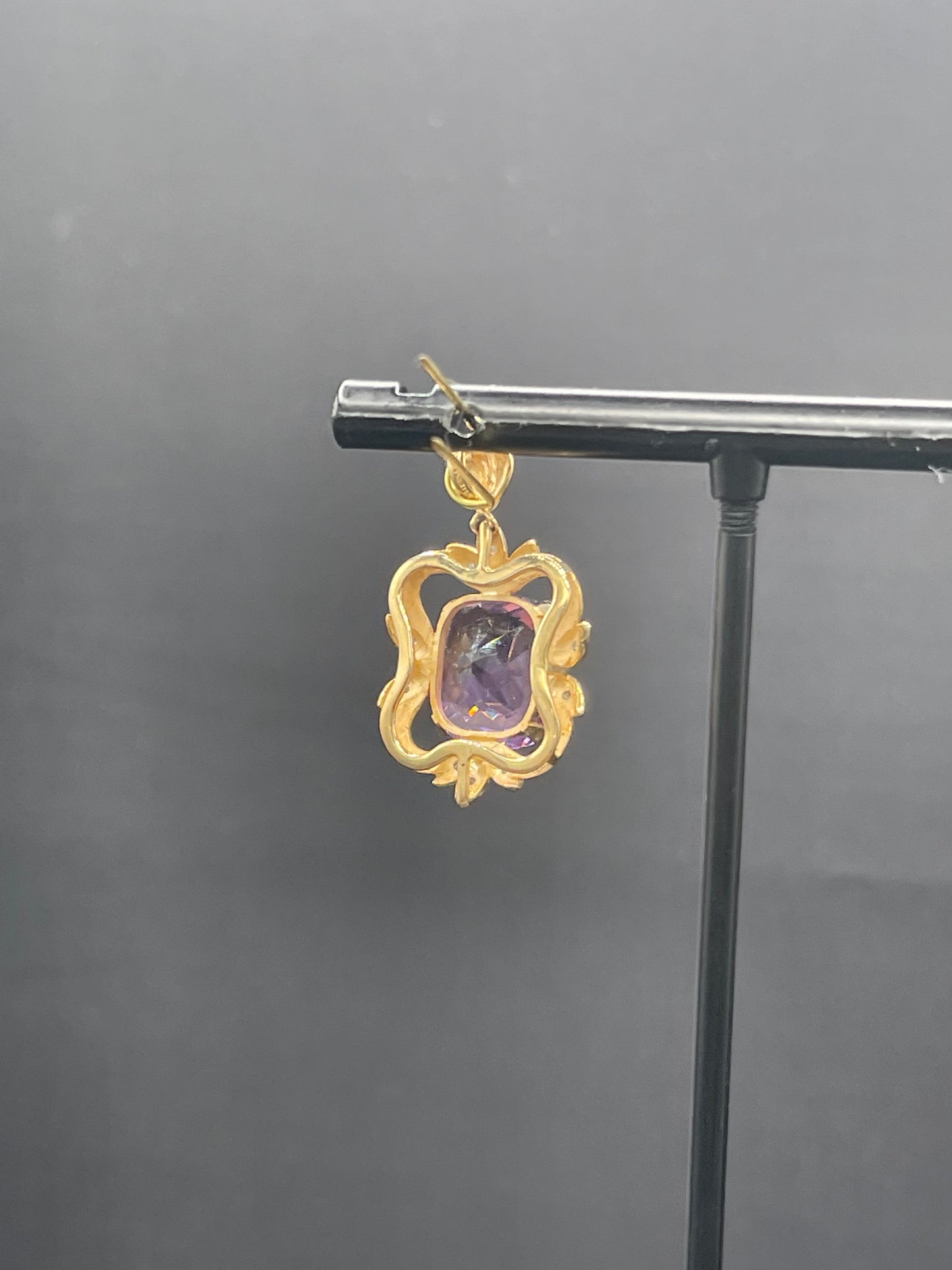 Natural Amethyst & Diamond 14k Yellow Gold Pendant