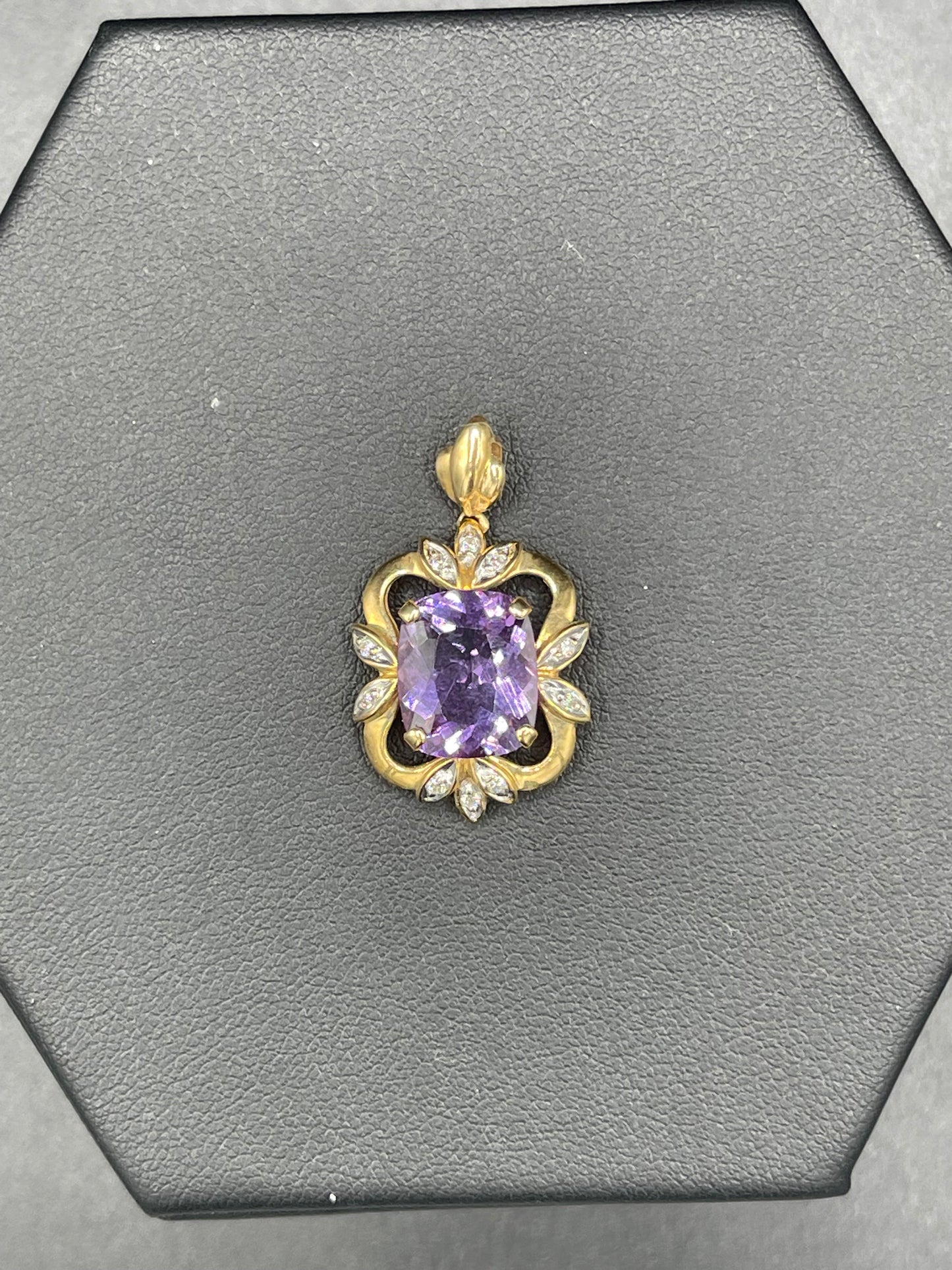 Natural Amethyst & Diamond 14k Yellow Gold Pendant