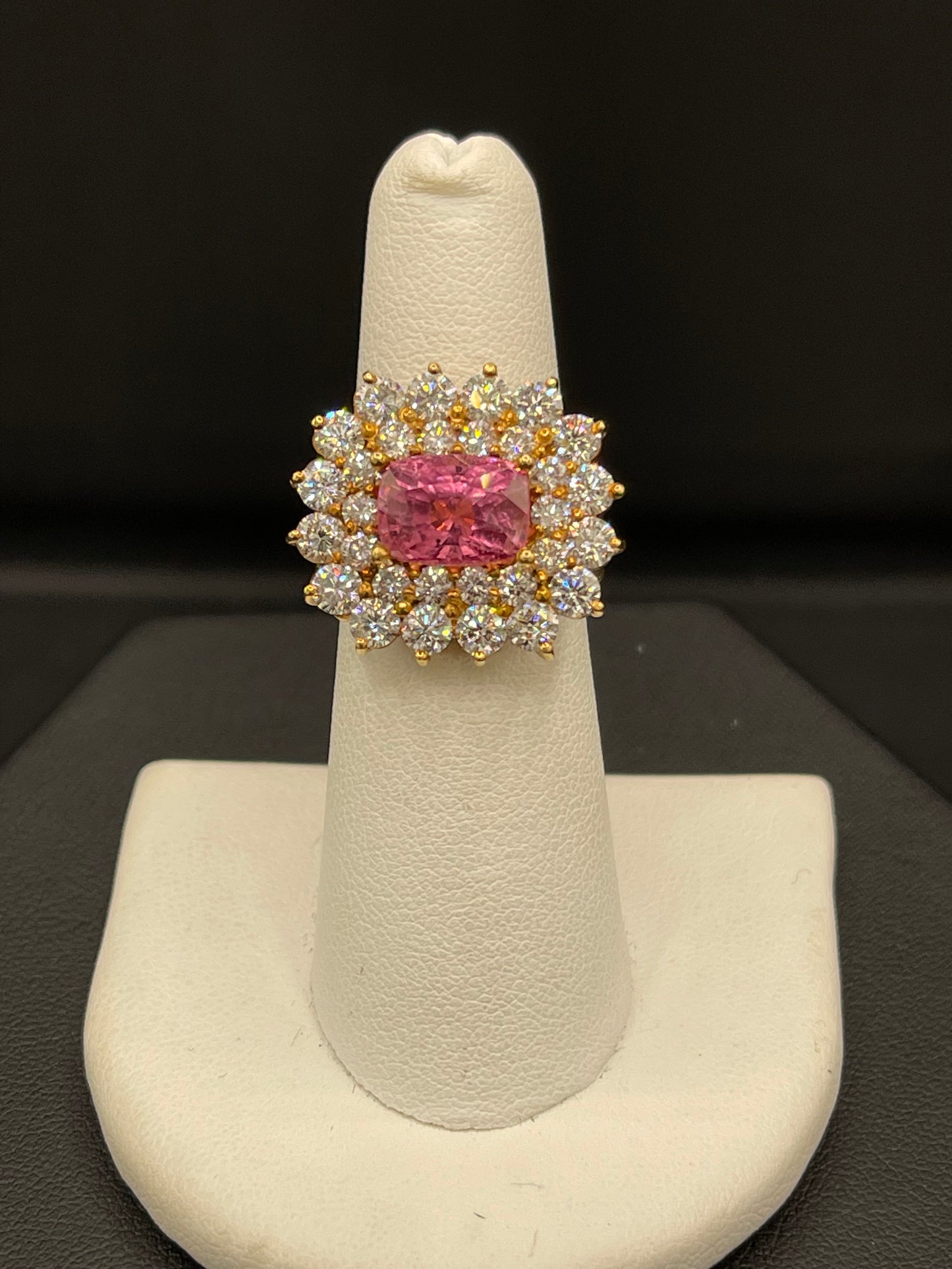 AGL Certified 7.89 Carat Natural Pamir Spinel And Diamond 18K Yellow Ring (Size 6.75)