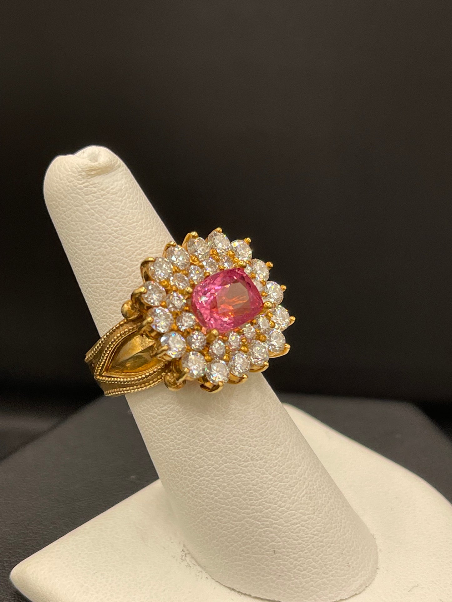 AGL Certified 7.89 Carat Natural Pamir Spinel And Diamond 18K Yellow Ring (Size 6.75)