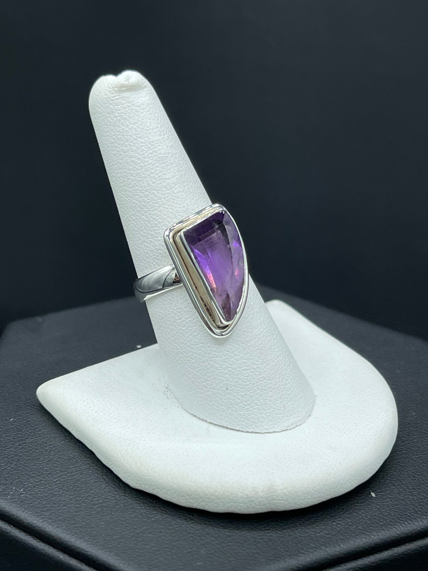 Natural Amethyst Fancy Cut Sterling Silver Ring (Size 8)