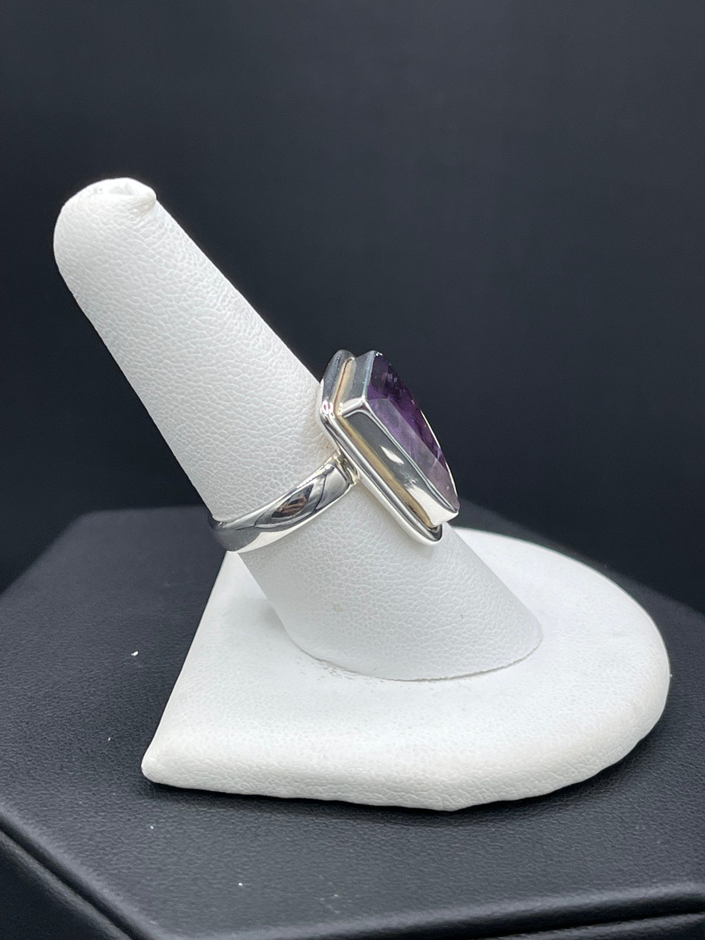 Natural Amethyst Fancy Cut Sterling Silver Ring (Size 8)