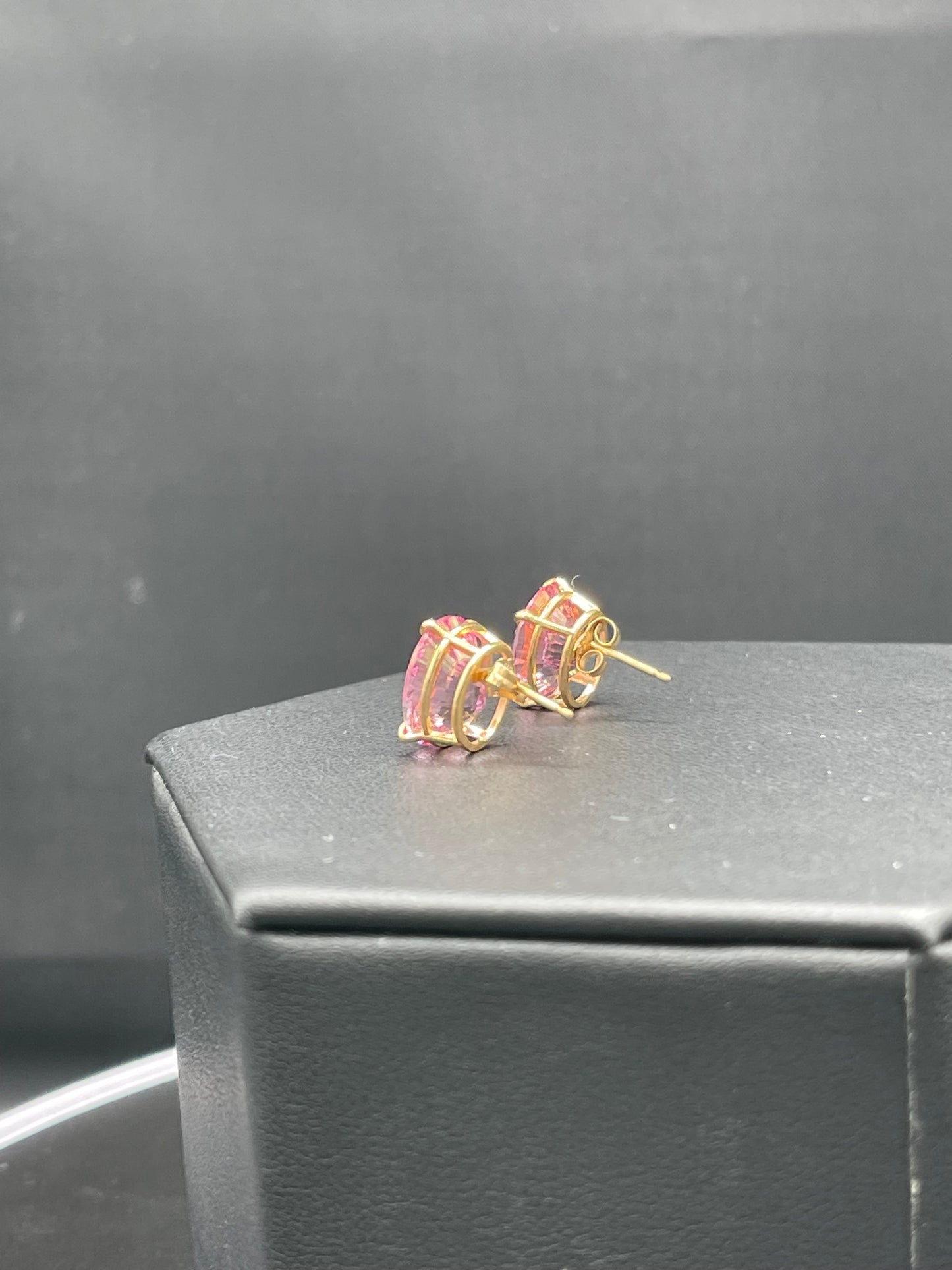 10 Carat Pink Mystic Topaz 14k Yellow Gold Stud Earrings