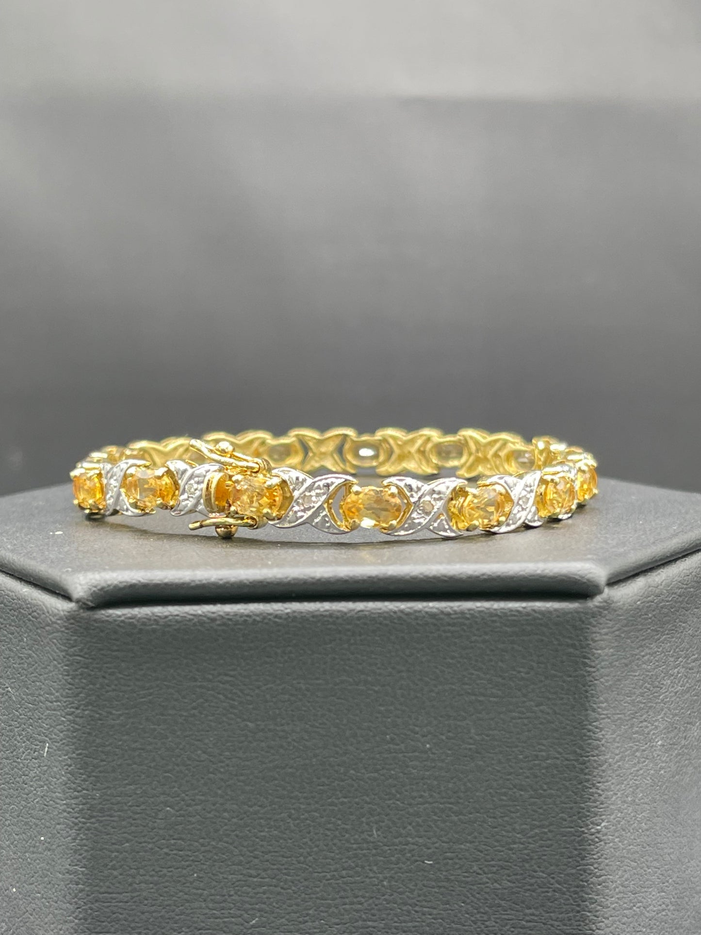 6.45 Carat Natural Citrine & Diamond Sterling Silver Vermeil Bracelet