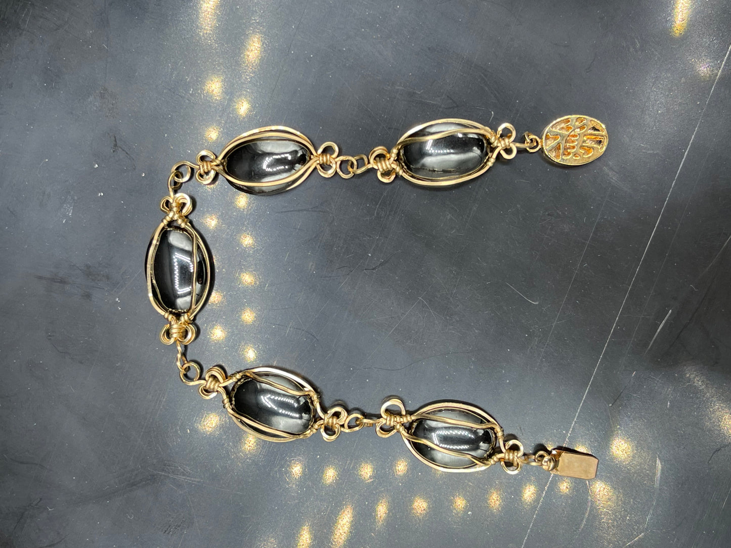 Natural Hematite 14k Gold Filled Wire Wrapped Bracelet