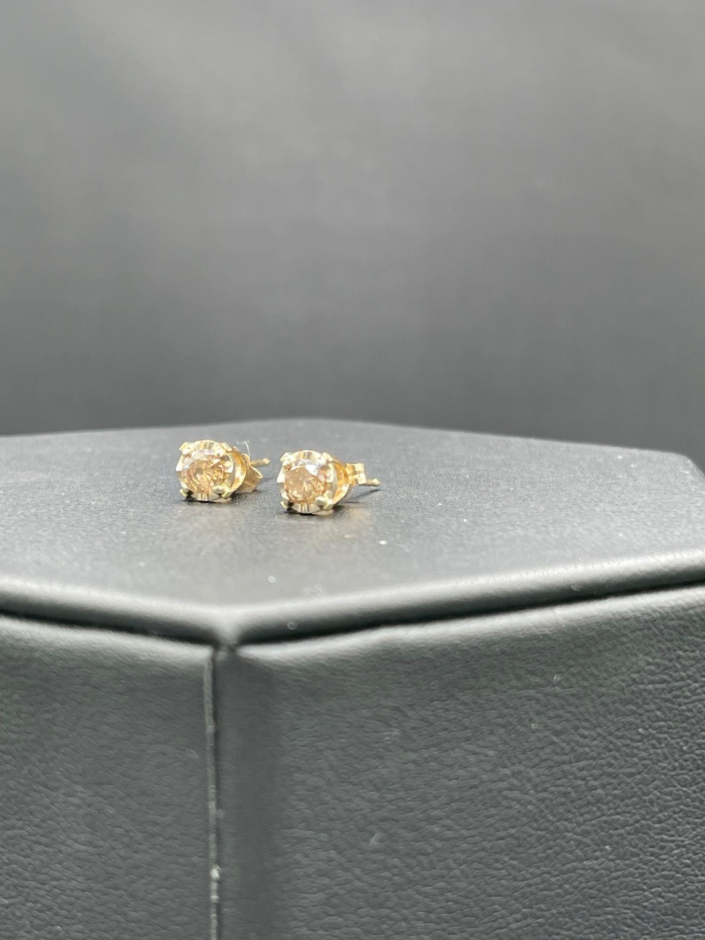 0.60 Carat Natural Fancy Champagne Diamond 14k Yellow + White Gold Stud Earrings