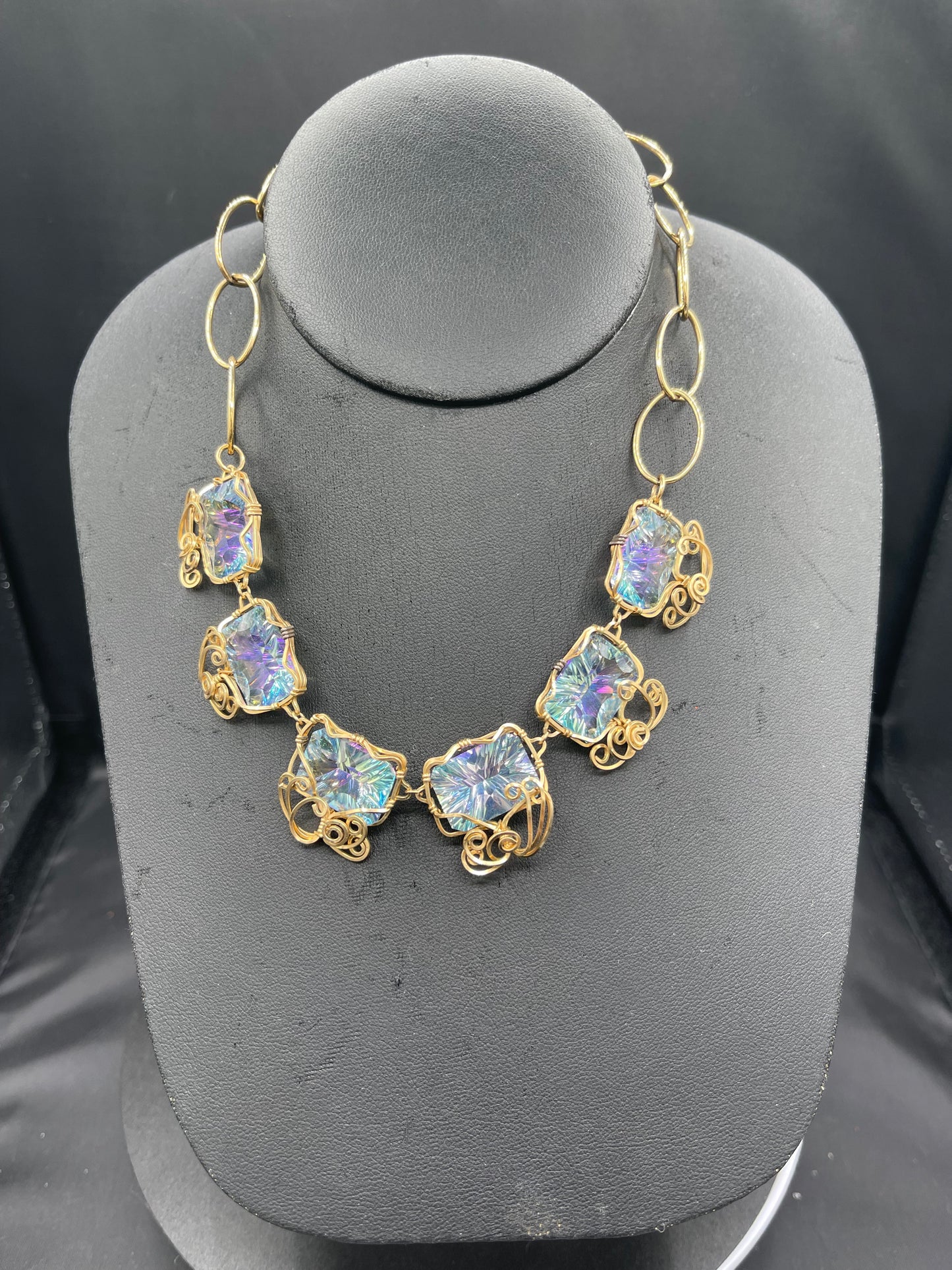 100 Carat Mercury Mystic Topaz 14k Gold Filled Wire Wrapped Choker Necklace