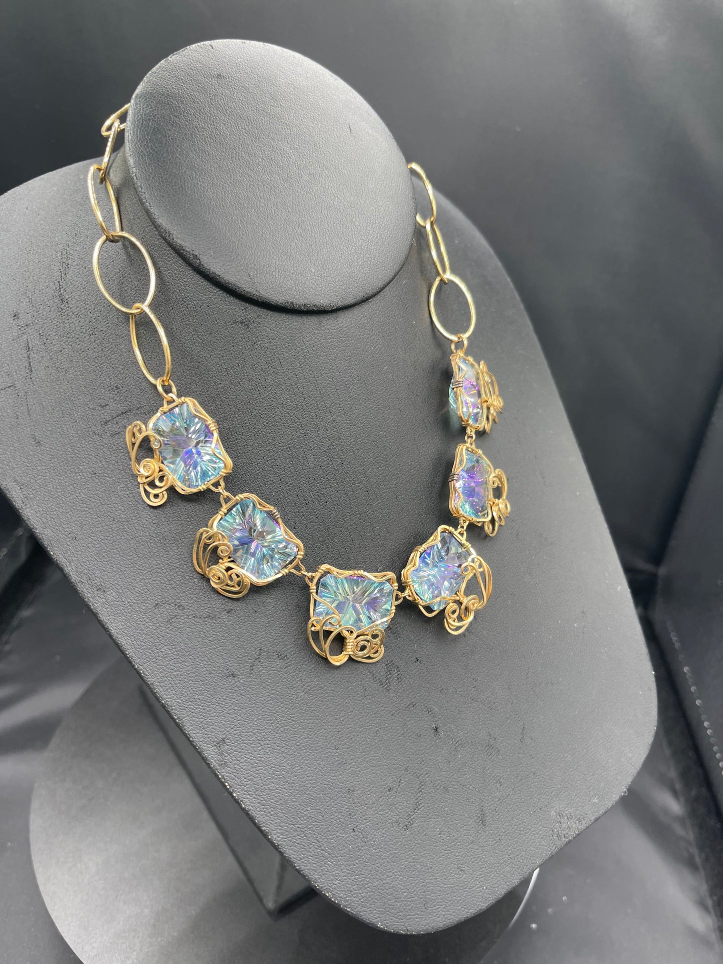 100 Carat Mercury Mystic Topaz 14k Gold Filled Wire Wrapped Choker Necklace