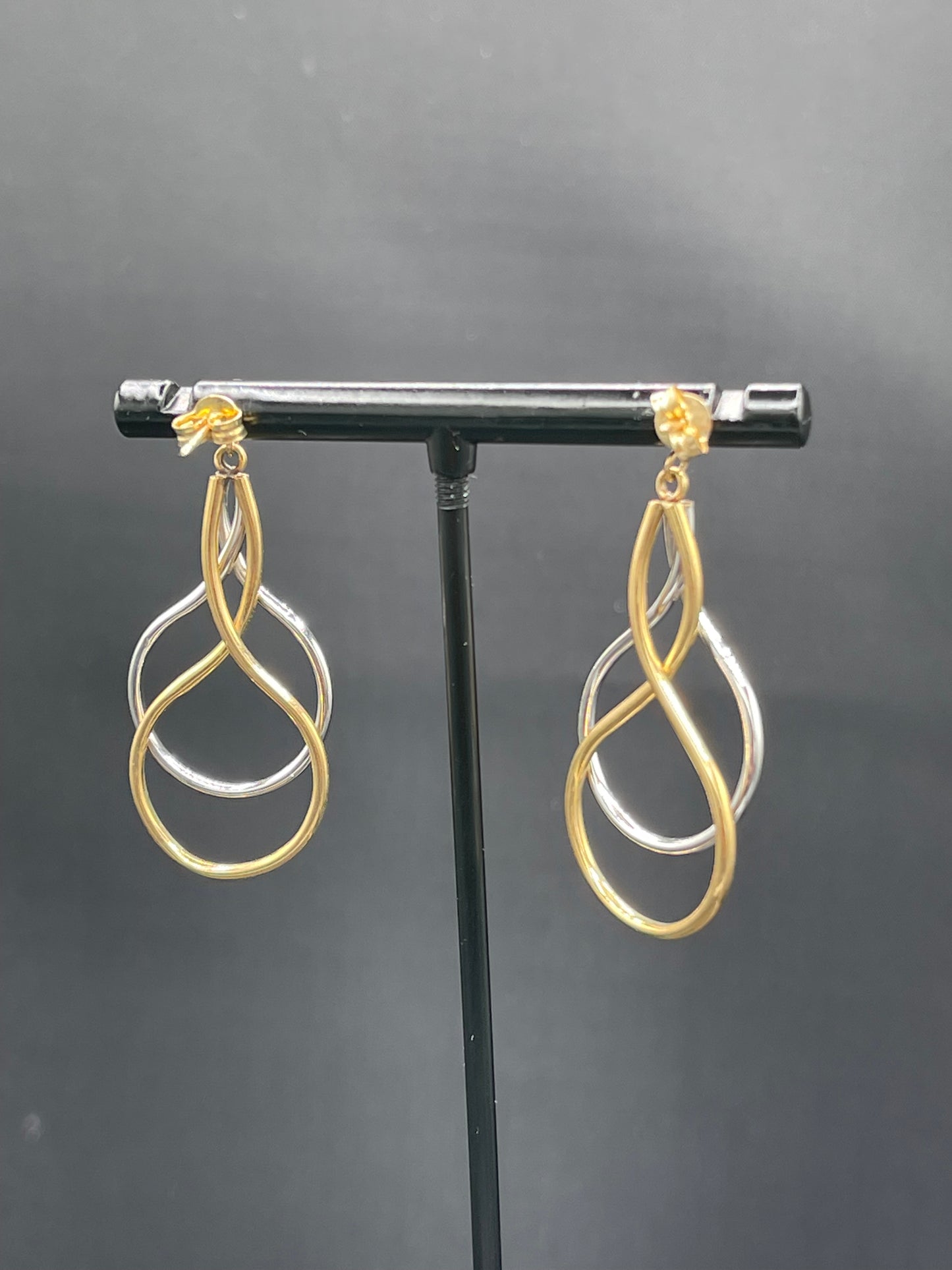 Two Tone Yellow + White 14k Gold Dangle Earrings