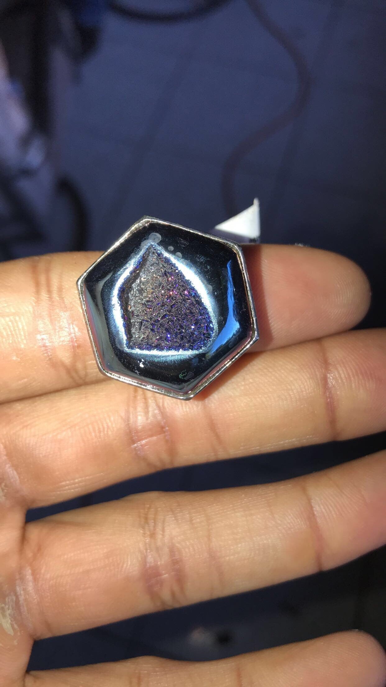 Steely Blue Druzy Quartz Sterling Silver Ring (Size 7.5)