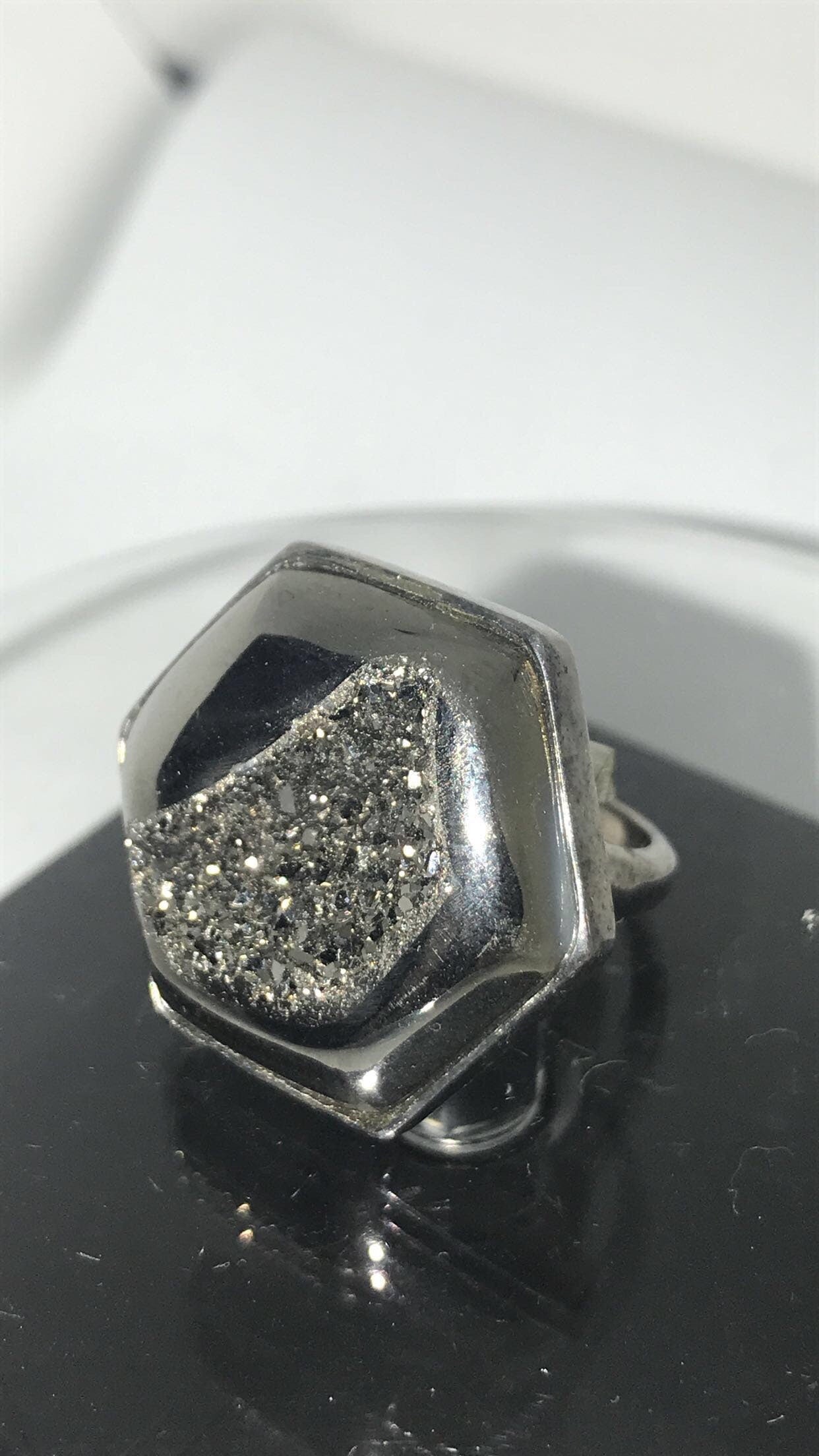 Silver Druzy Quartz Sterling Silver Ring (Size 7)