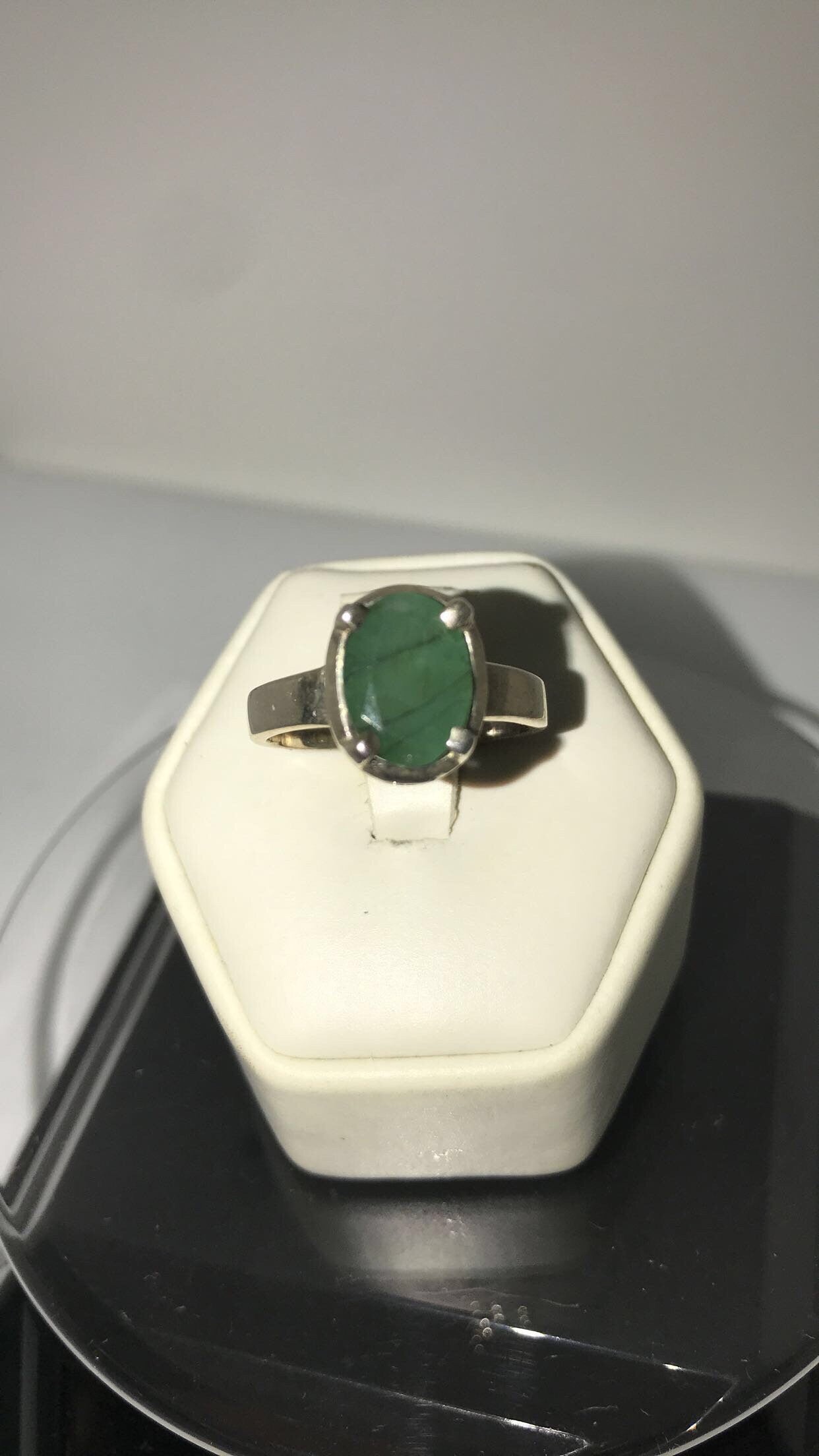 Natural Emerald Sterling Silver Ring (Size 8)