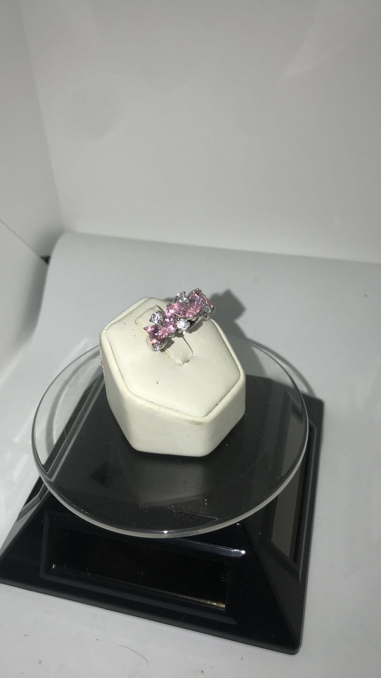 CZ Pink & White Sterling Silver Wedding Band Ring (Size 7)