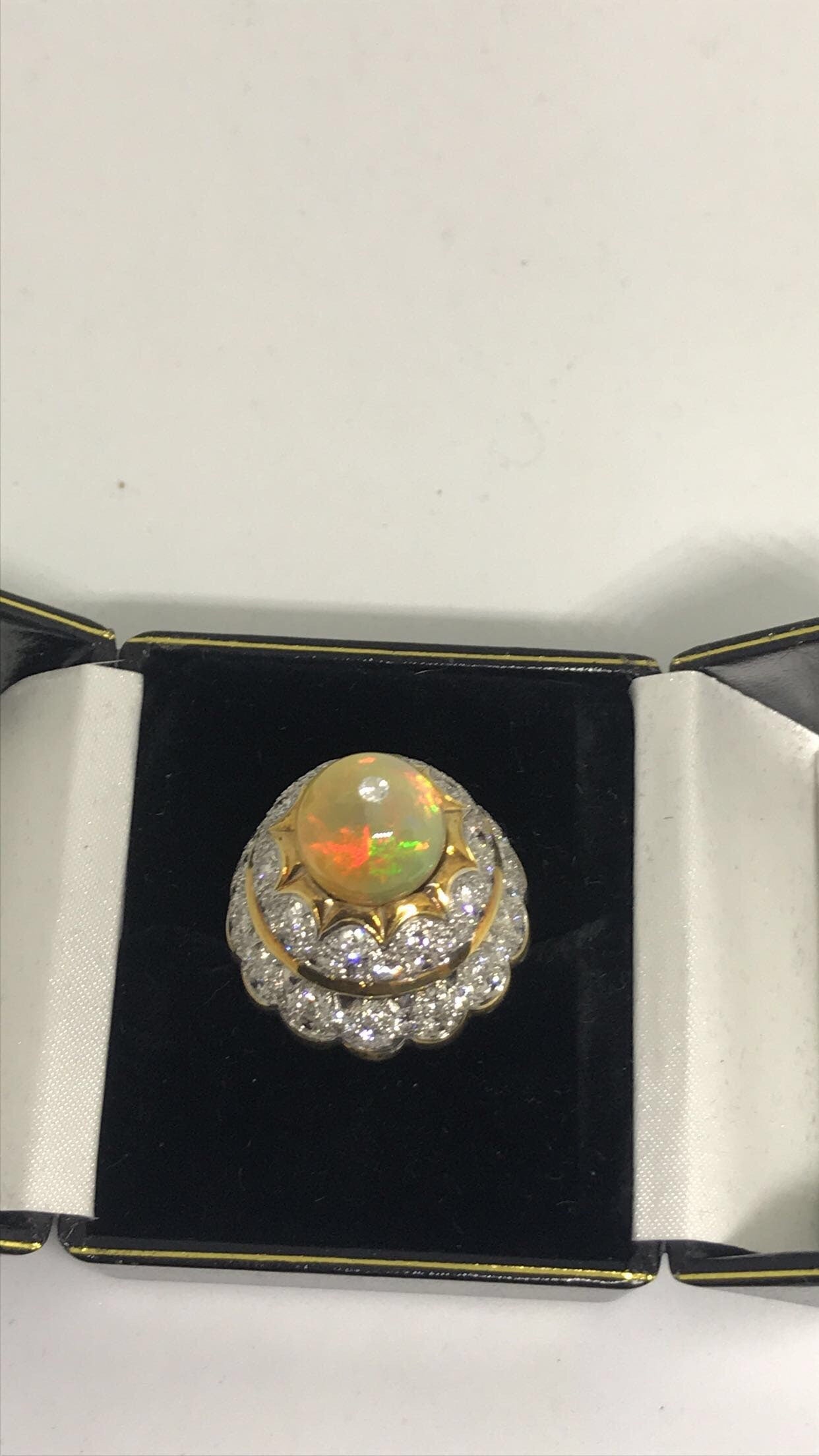 14.78 Carat Ethiopian Opal & Diamond 18K Yellow Gold Ring (Size 6.5)