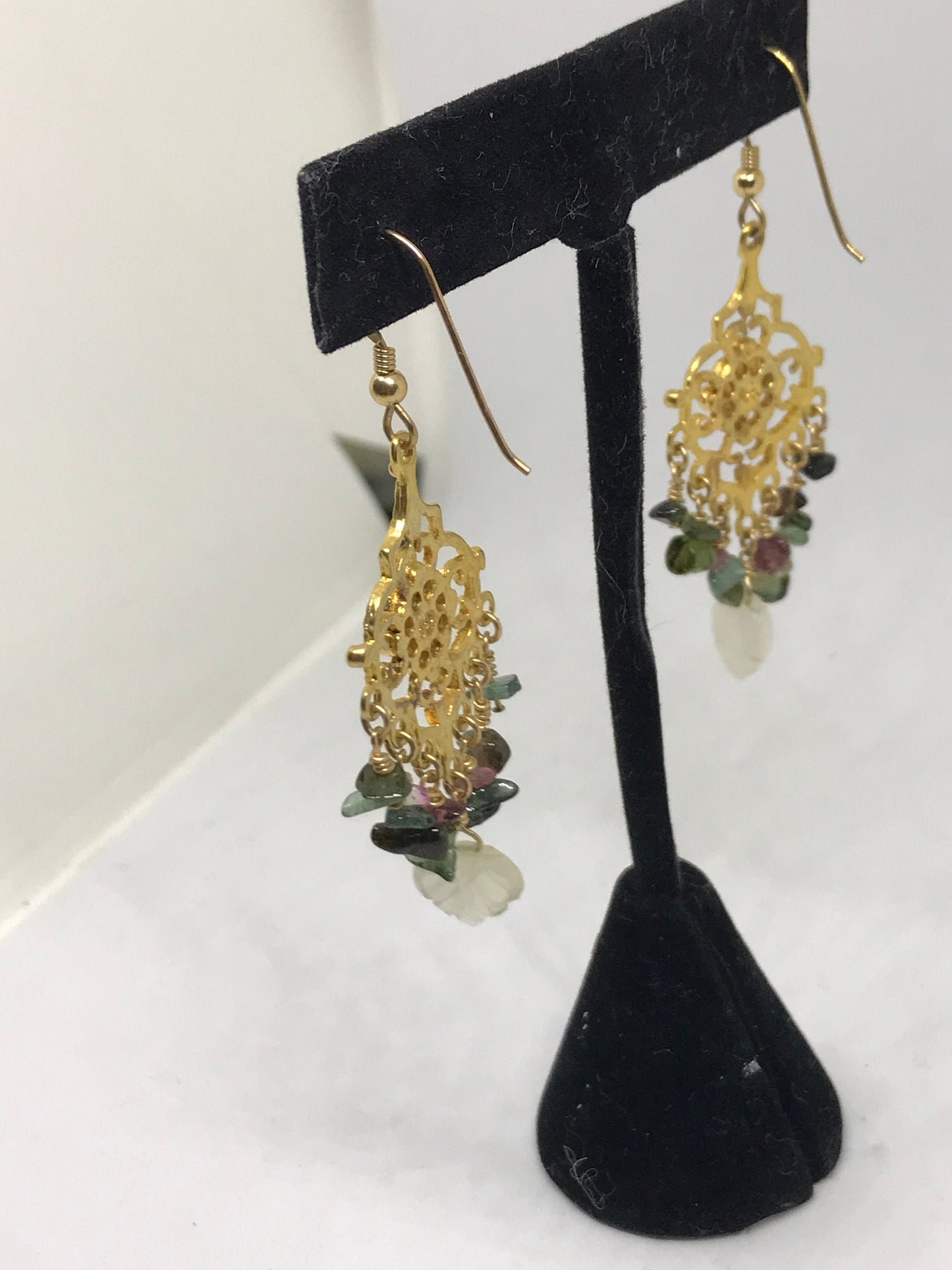 Natural Tourmaline Sterling Silver Vermeil Dangle Earrings