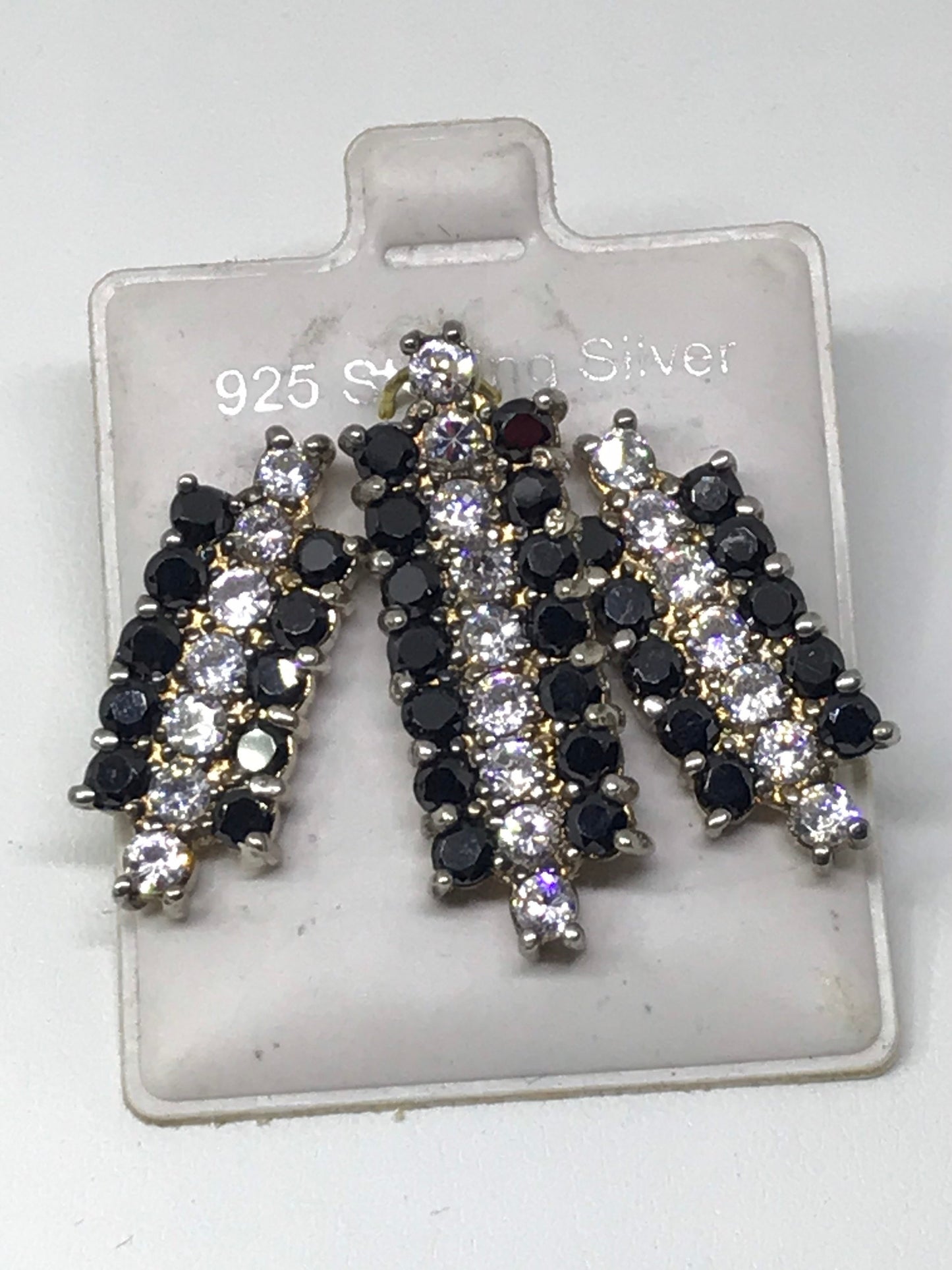 Black & White CZ Earring and Pendant Sterling Silver Set