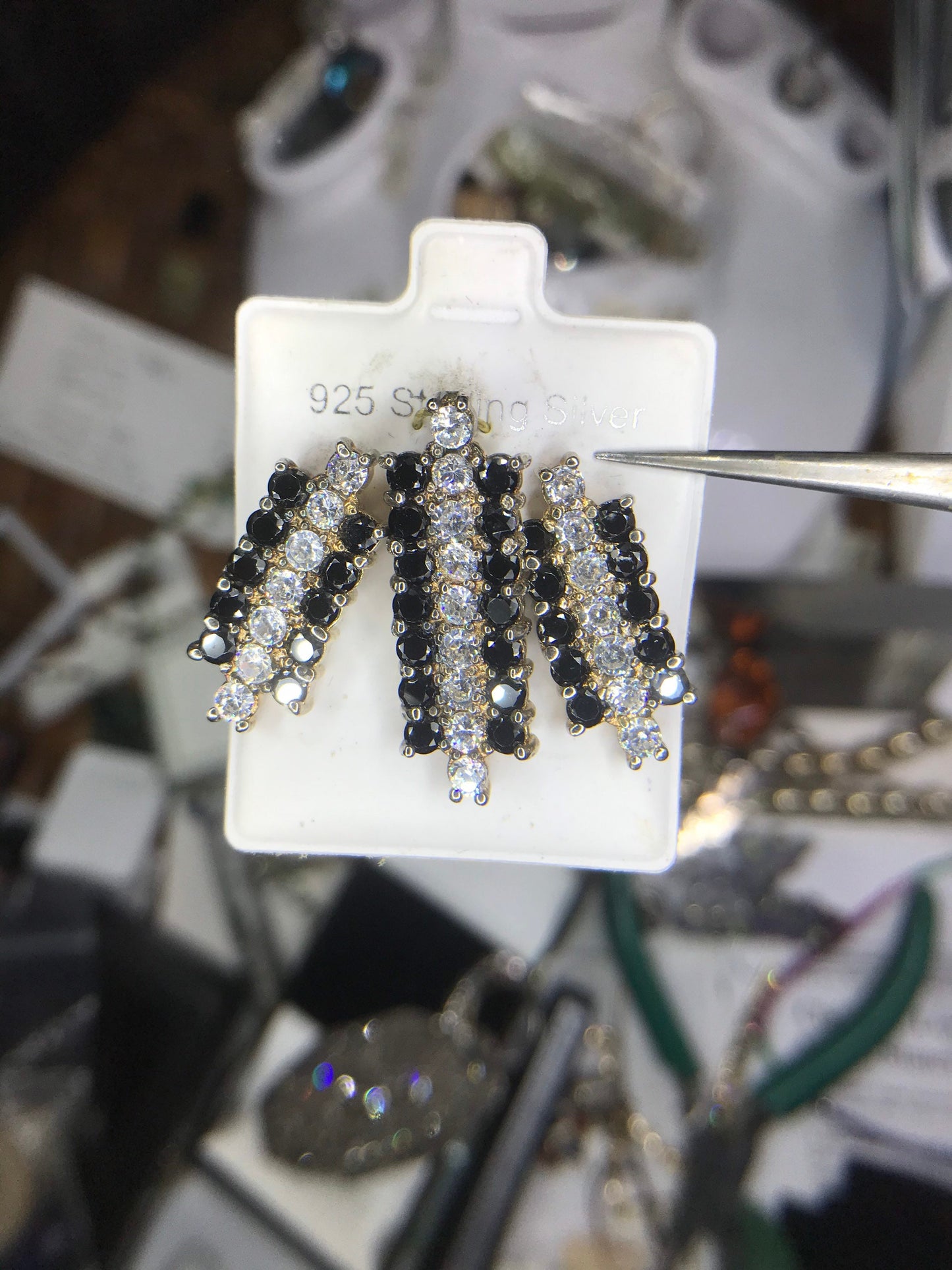Black & White CZ Earring and Pendant Sterling Silver Set