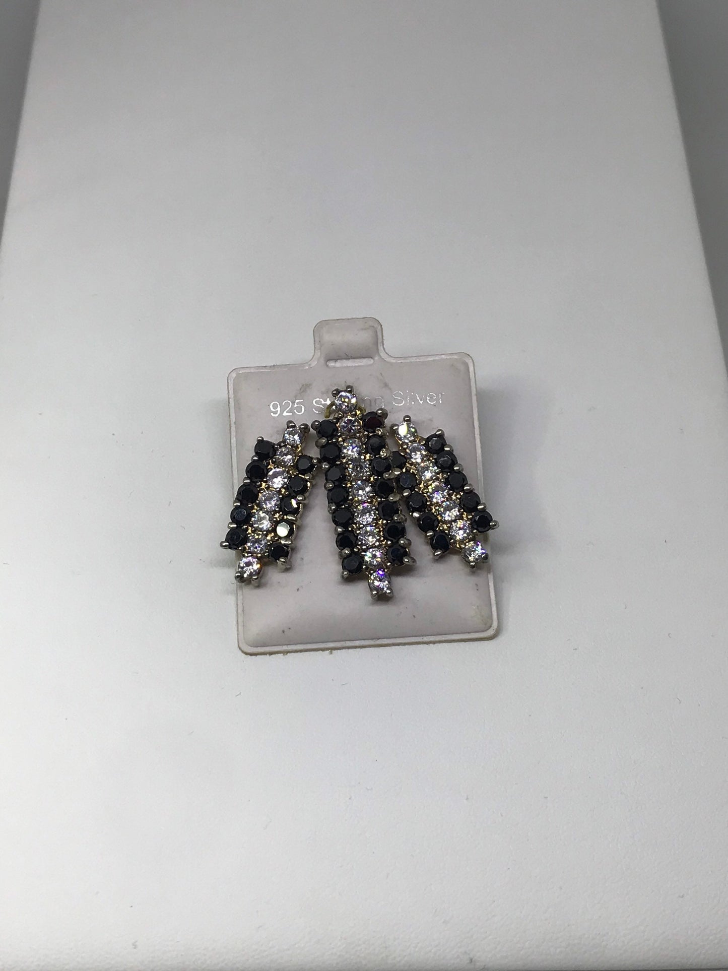 Black & White CZ Earring and Pendant Sterling Silver Set