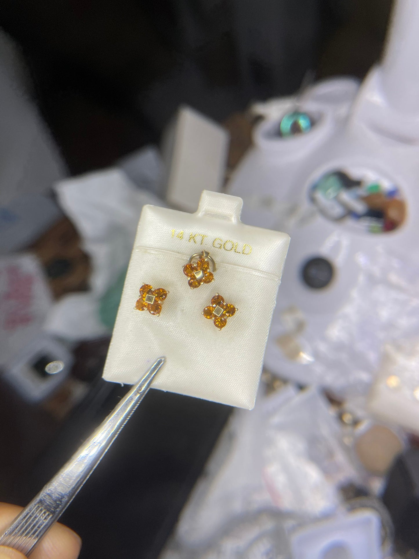 Petite Madeira Citrine 14k Earring and Pendant Set