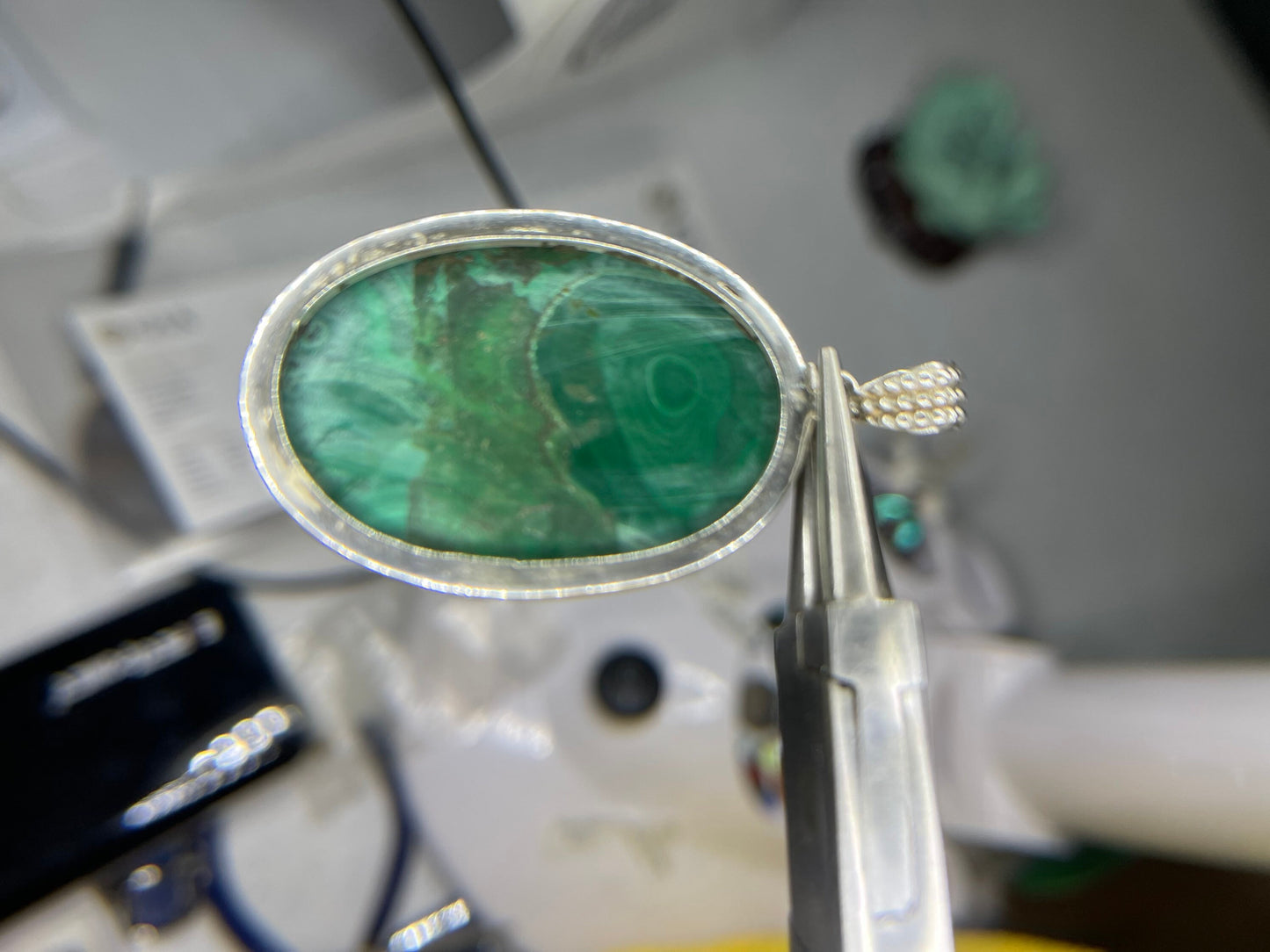 Large Malachite Sterling Silver Pendant