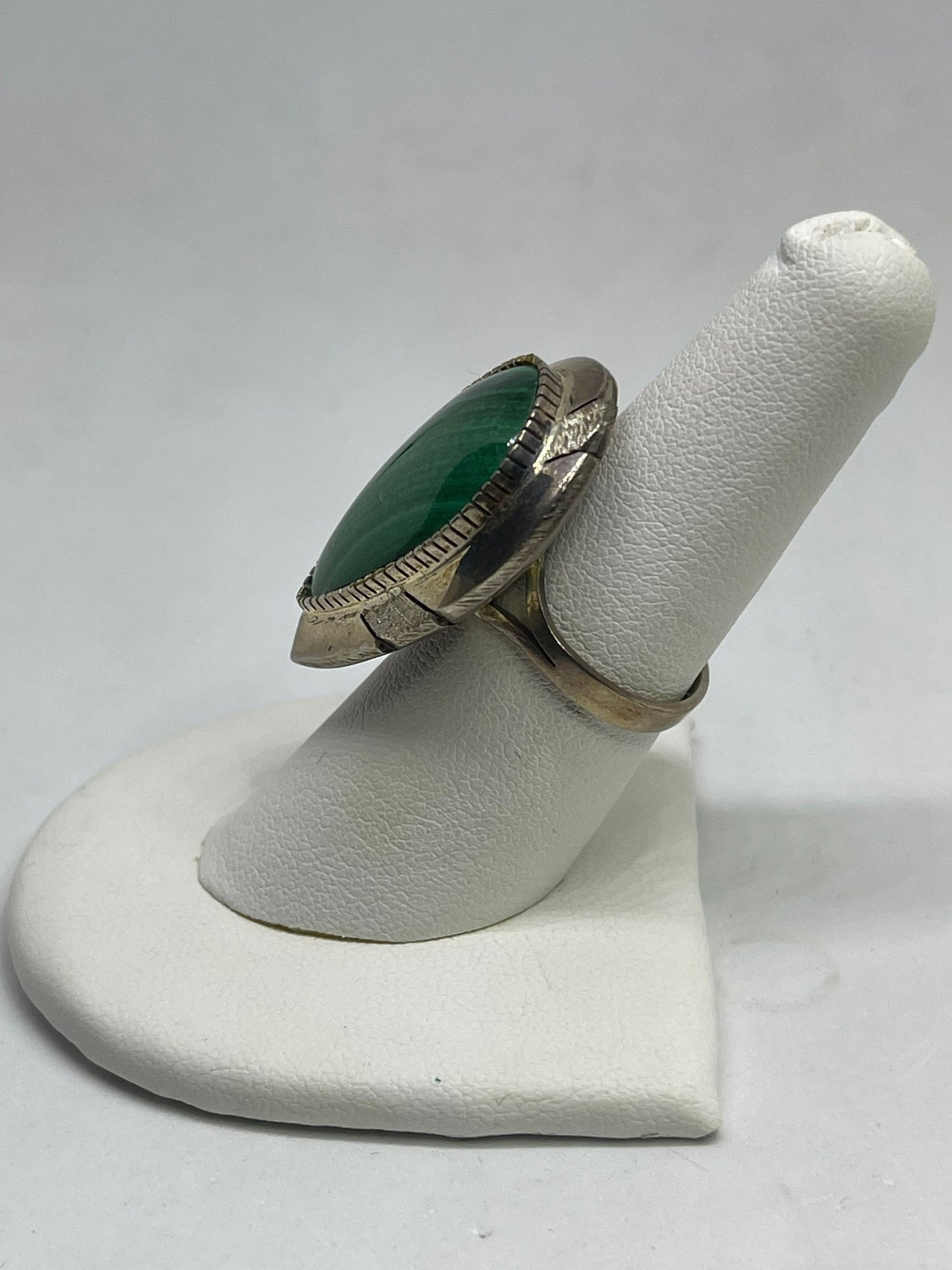 Pear Malachite Sterling Silver Ring (Size 7.5)