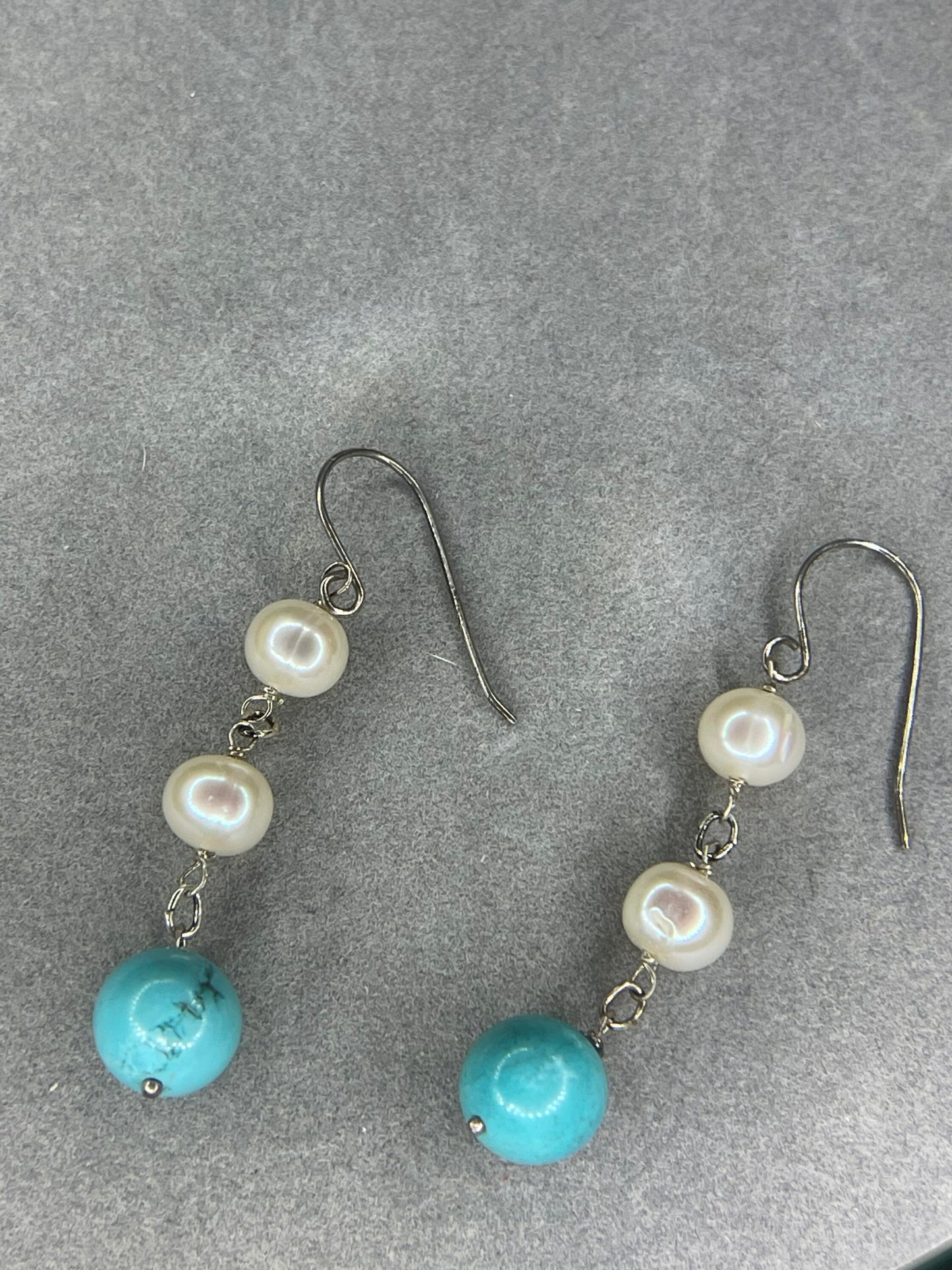 Handmade Turquoise Marcasite Aquamarine Coral & Pearl Sterling Silver Necklace And Earrings Set
