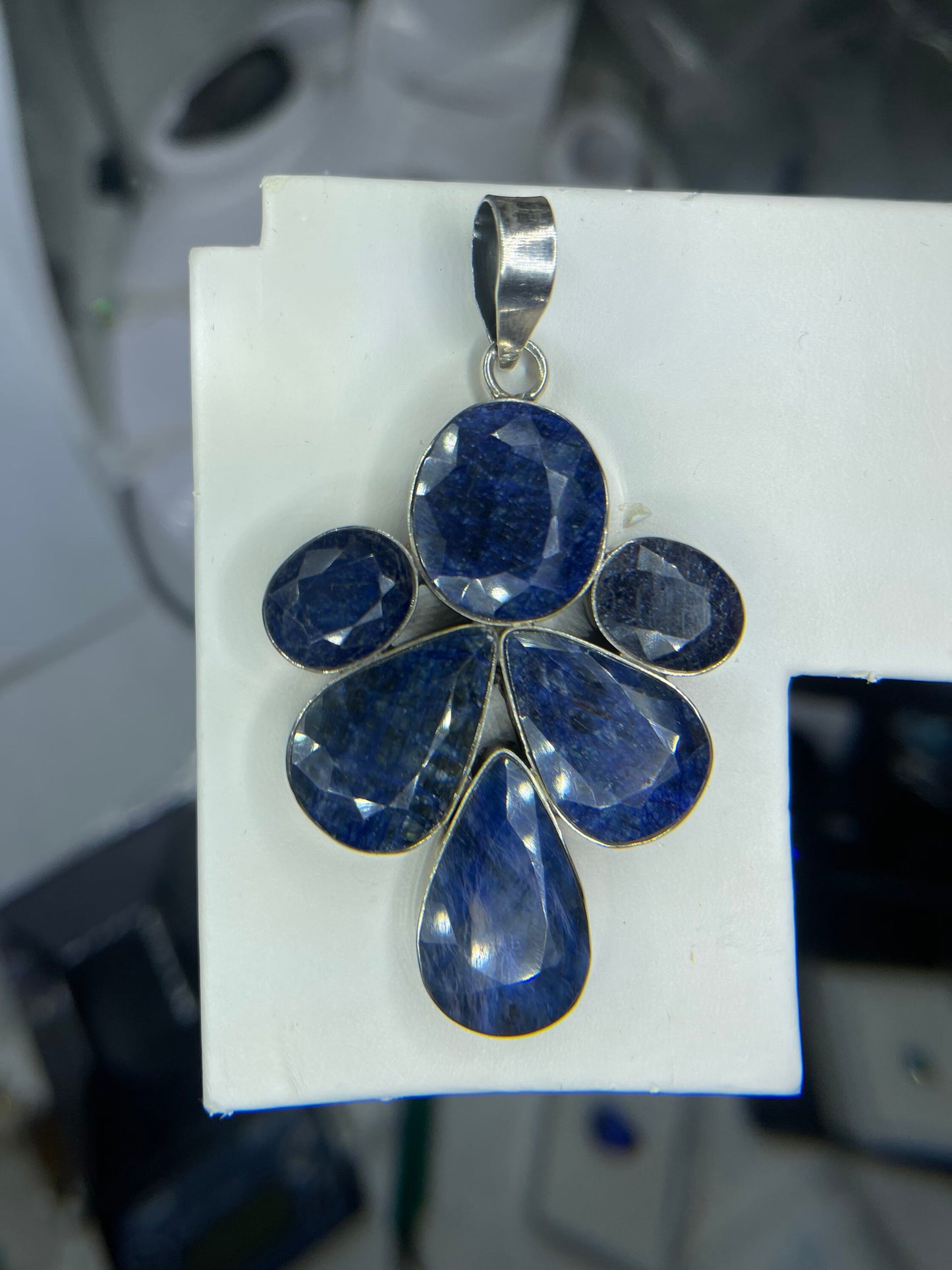Natural Dyed Sapphire Sterling Silver Pendant