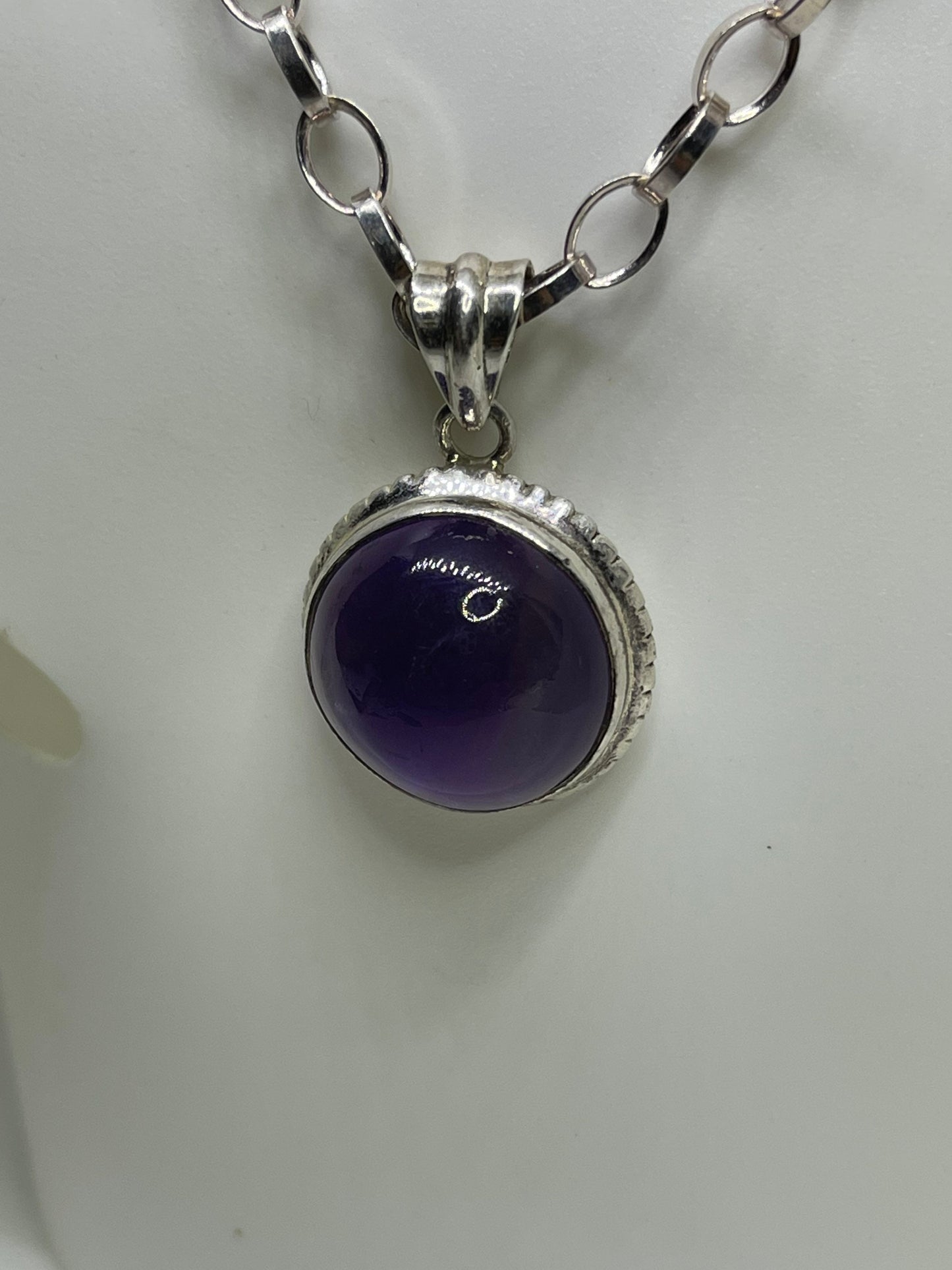 Amethyst Cabochon Sterling Silver Pendant & Chain Necklace