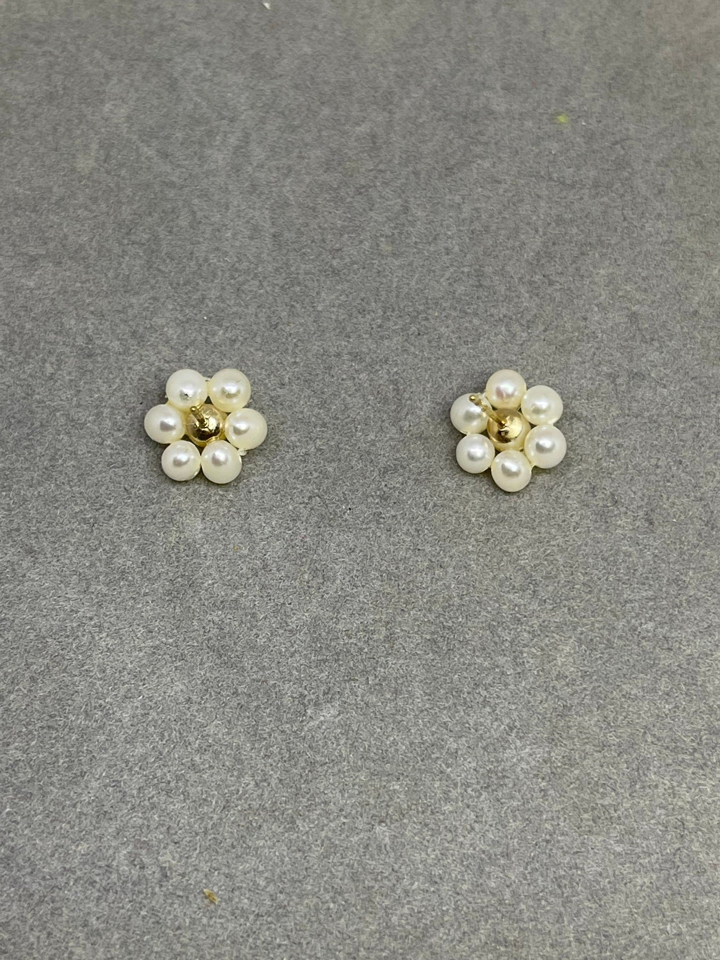 Natural Freshwater Pearl Cluster 14k Yellow Gold Earrings