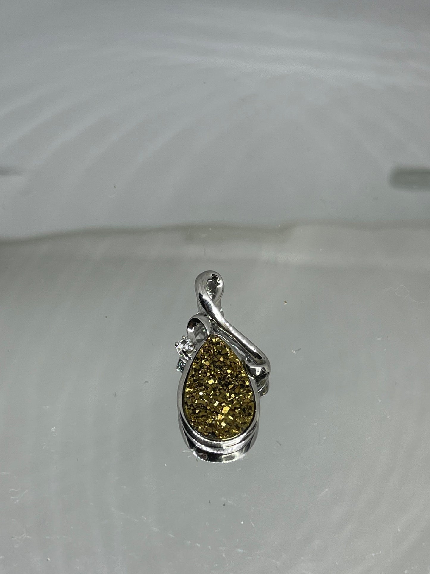 Gold Druzy Quartz White Topaz Sterling Silver Pendant