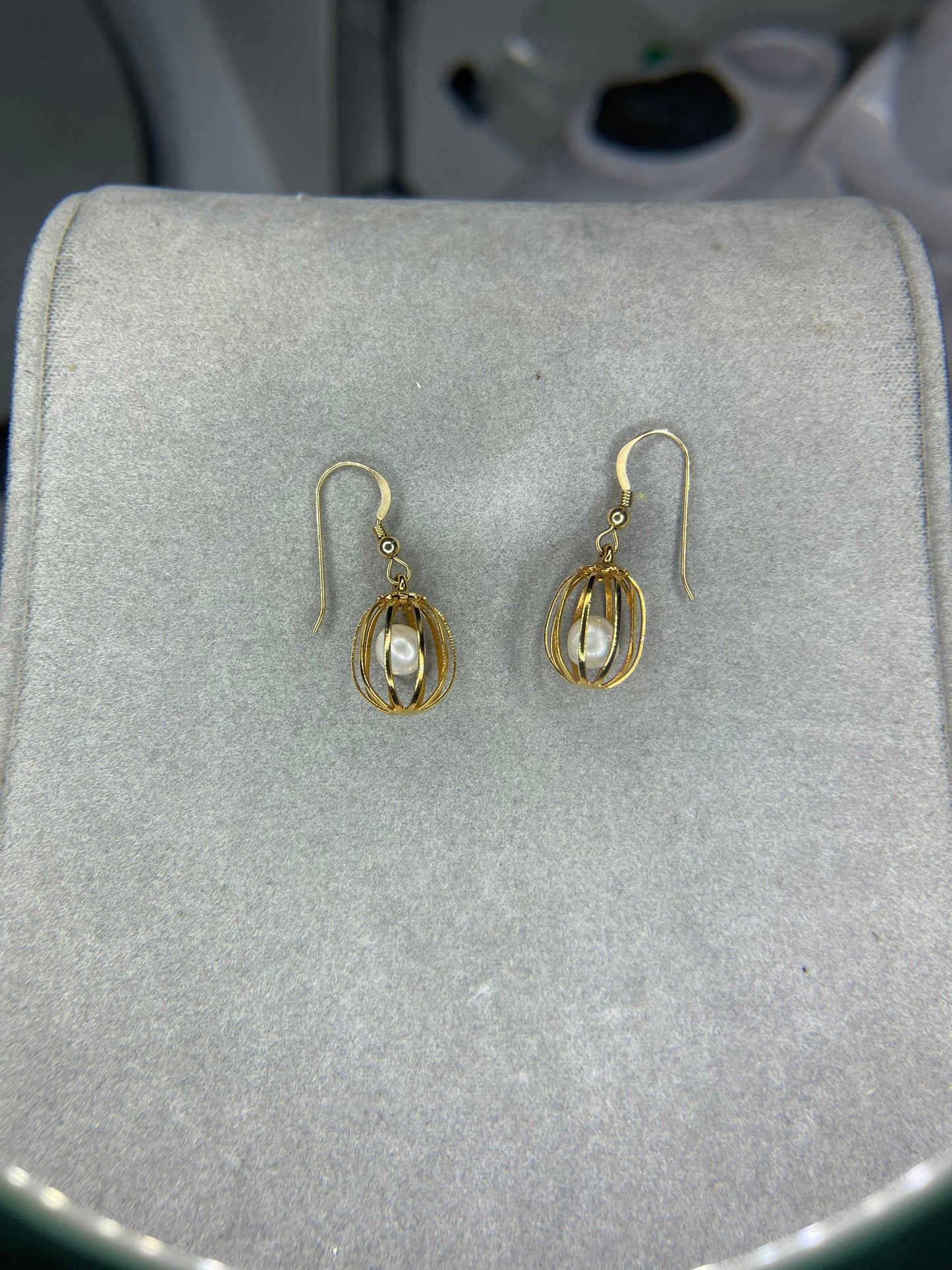 Natural Freshwater Pearl 14k Gold Filled Handmade Cage Dangle Earrings