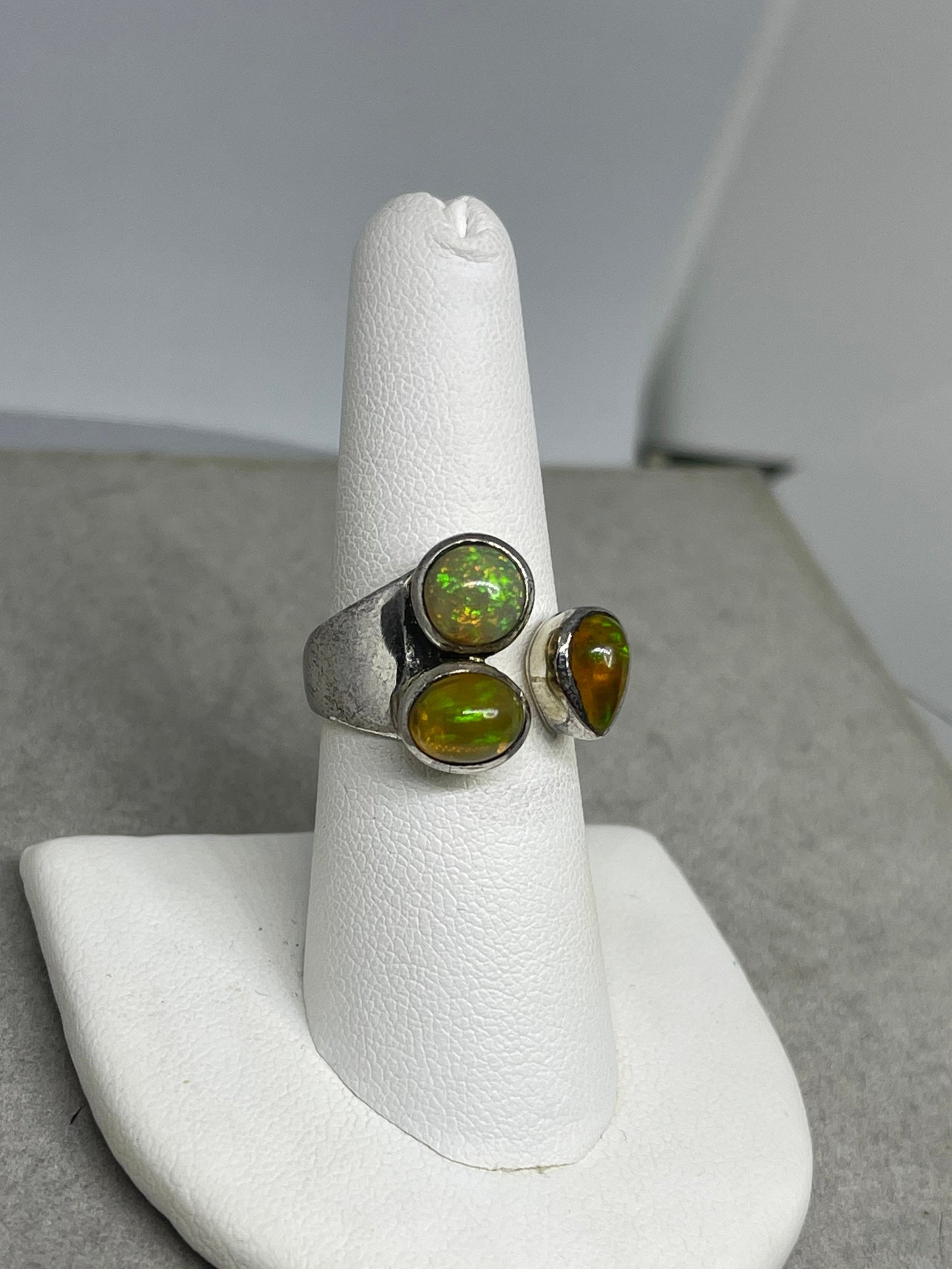 Adjustable Ethiopian Opal Fancy Sterling Silver Ring (Size 7.5 - 8.5)