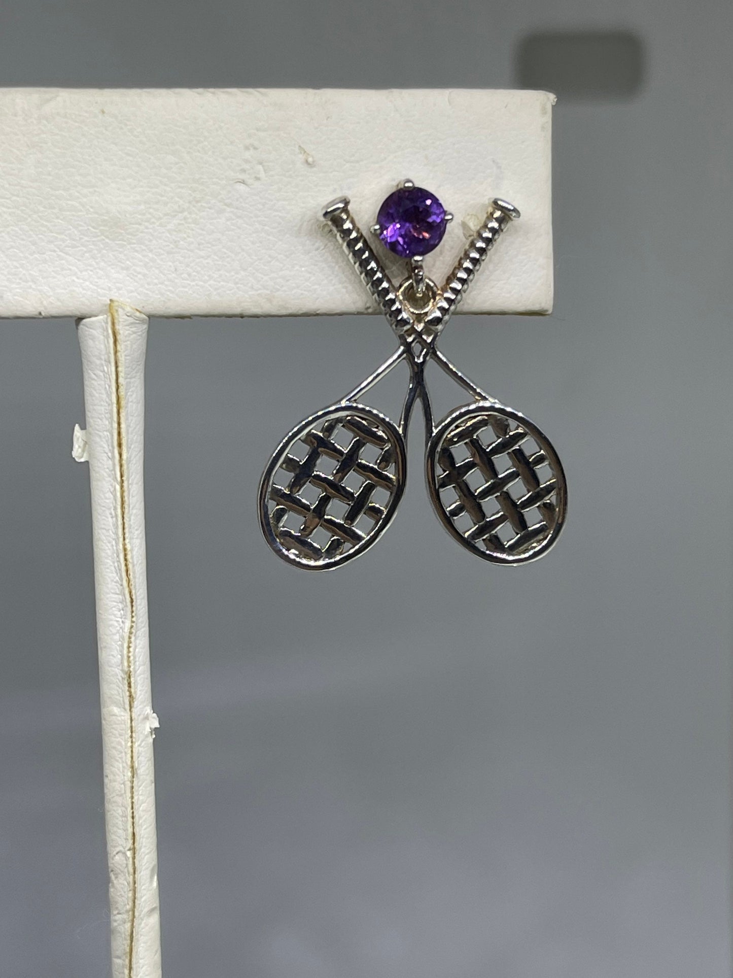 Amethyst Sterling Silver Tennis Dangle Earrings