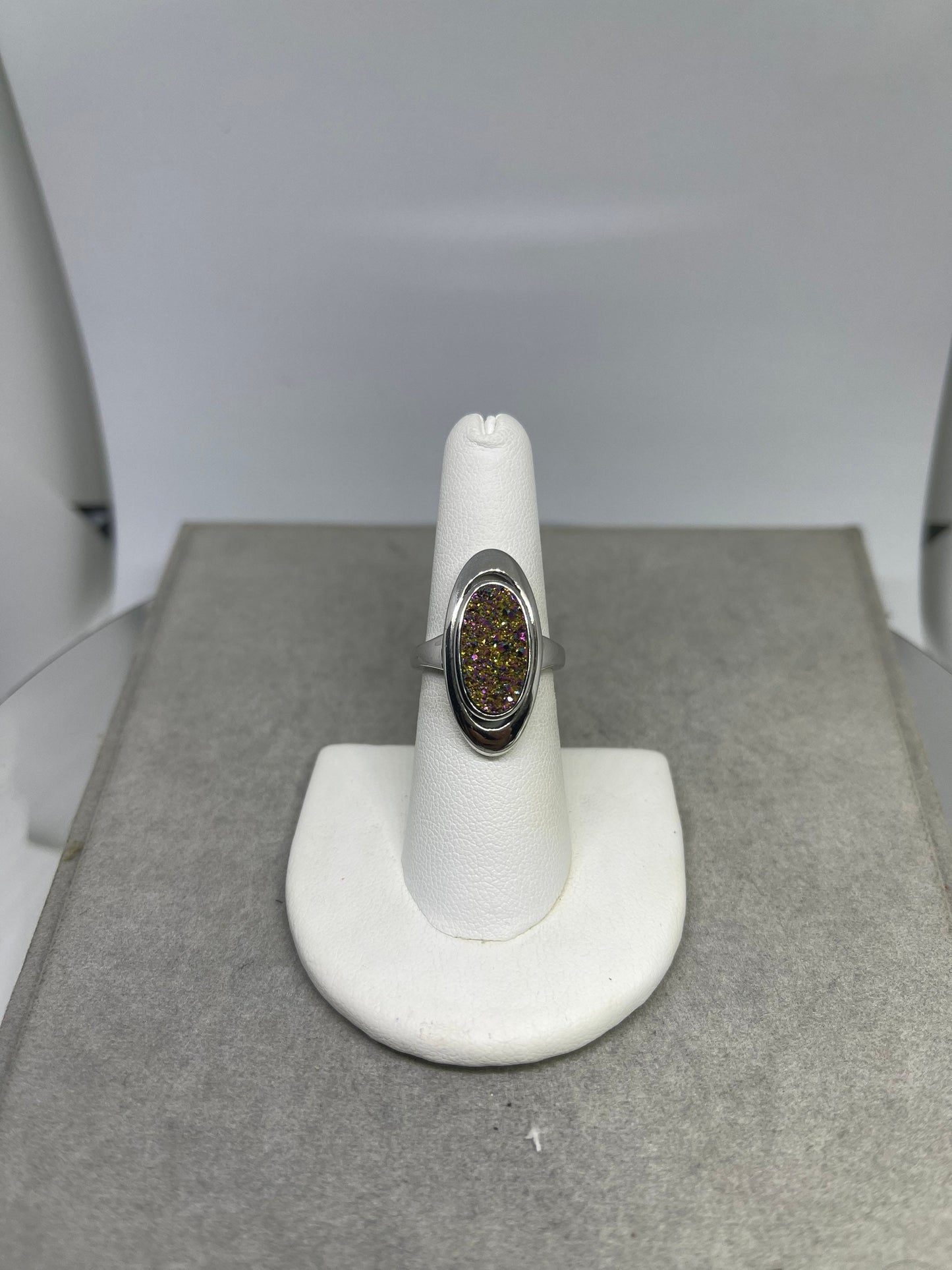 Moody Pink Druzy Quartz Bezel Set Sterling Silver Ring (Size 6.5)