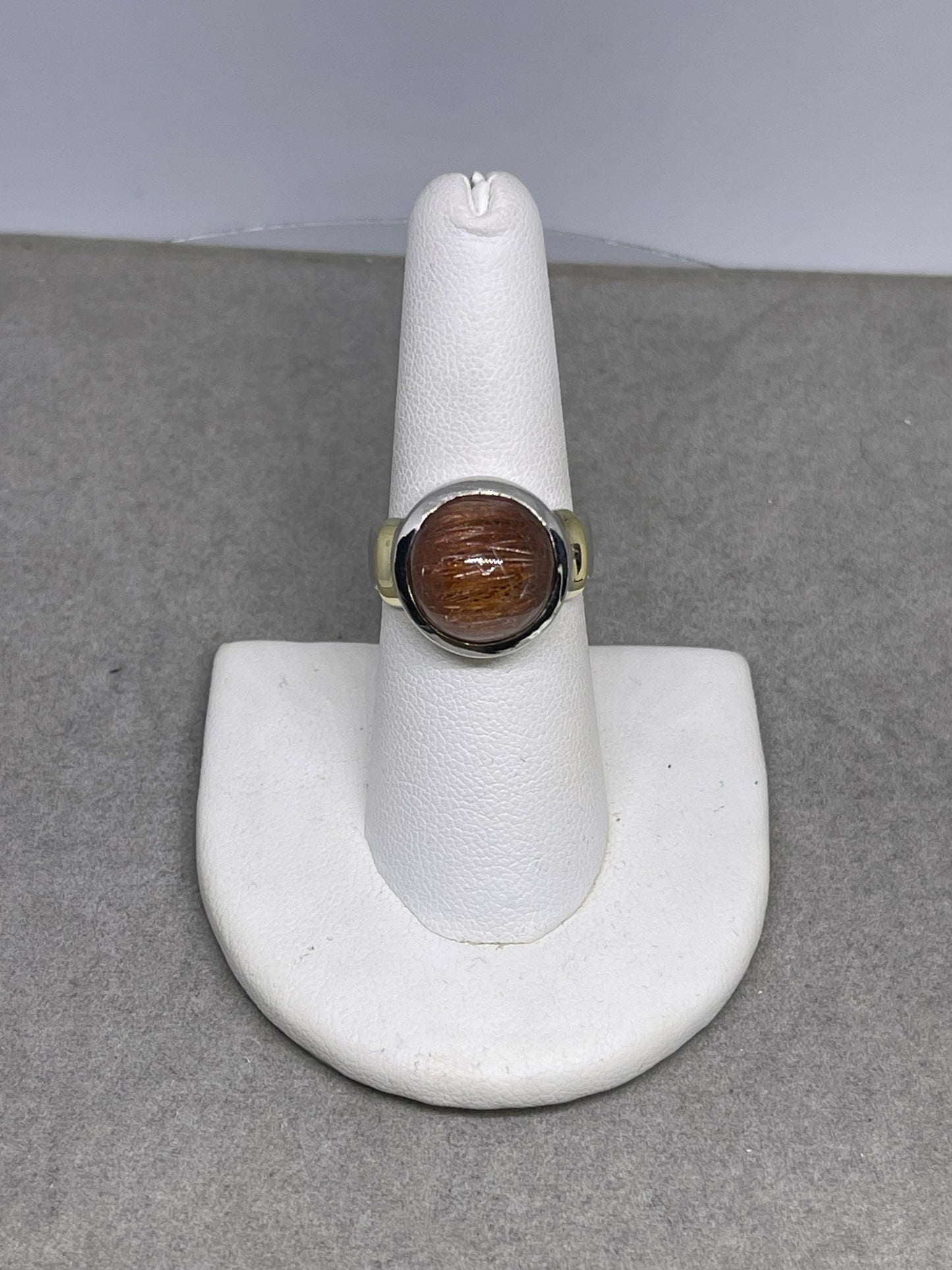 Natural Rutile Quartz Sterling Silver 18k Gold Solid Handmade Ring (Size 7.5)