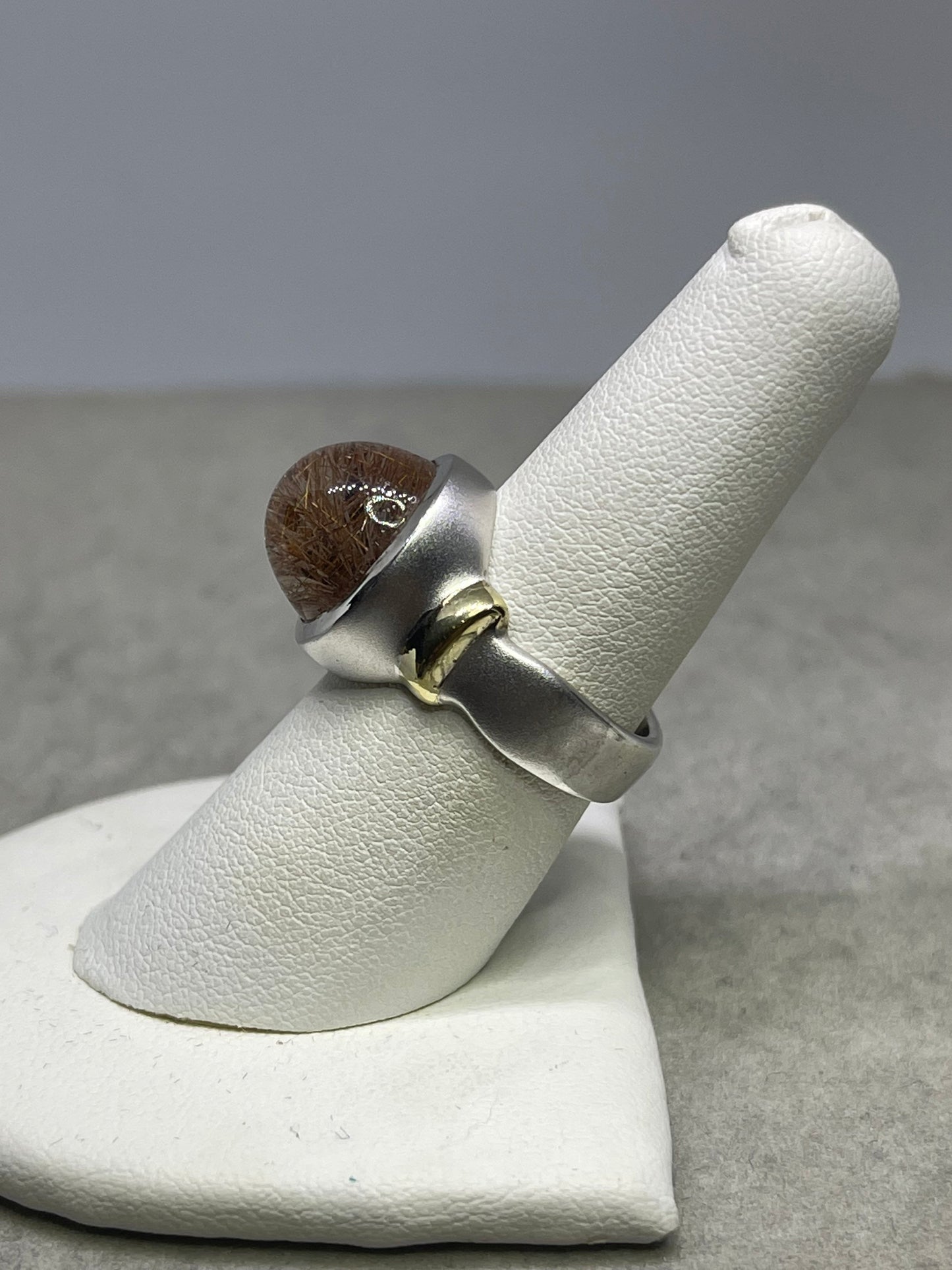 Natural Rutile Quartz Sterling Silver 18k Gold Solid Handmade Ring (Size 7.5)
