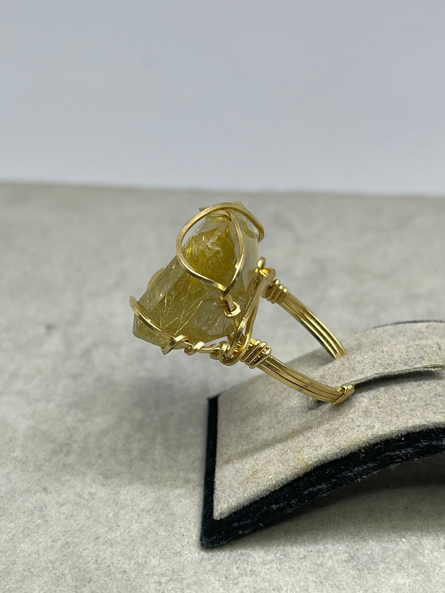 Natural 44 Carat Rutile Quartz 14k Gold Filled Wire Wrapped Handmade Ring (Size 7)