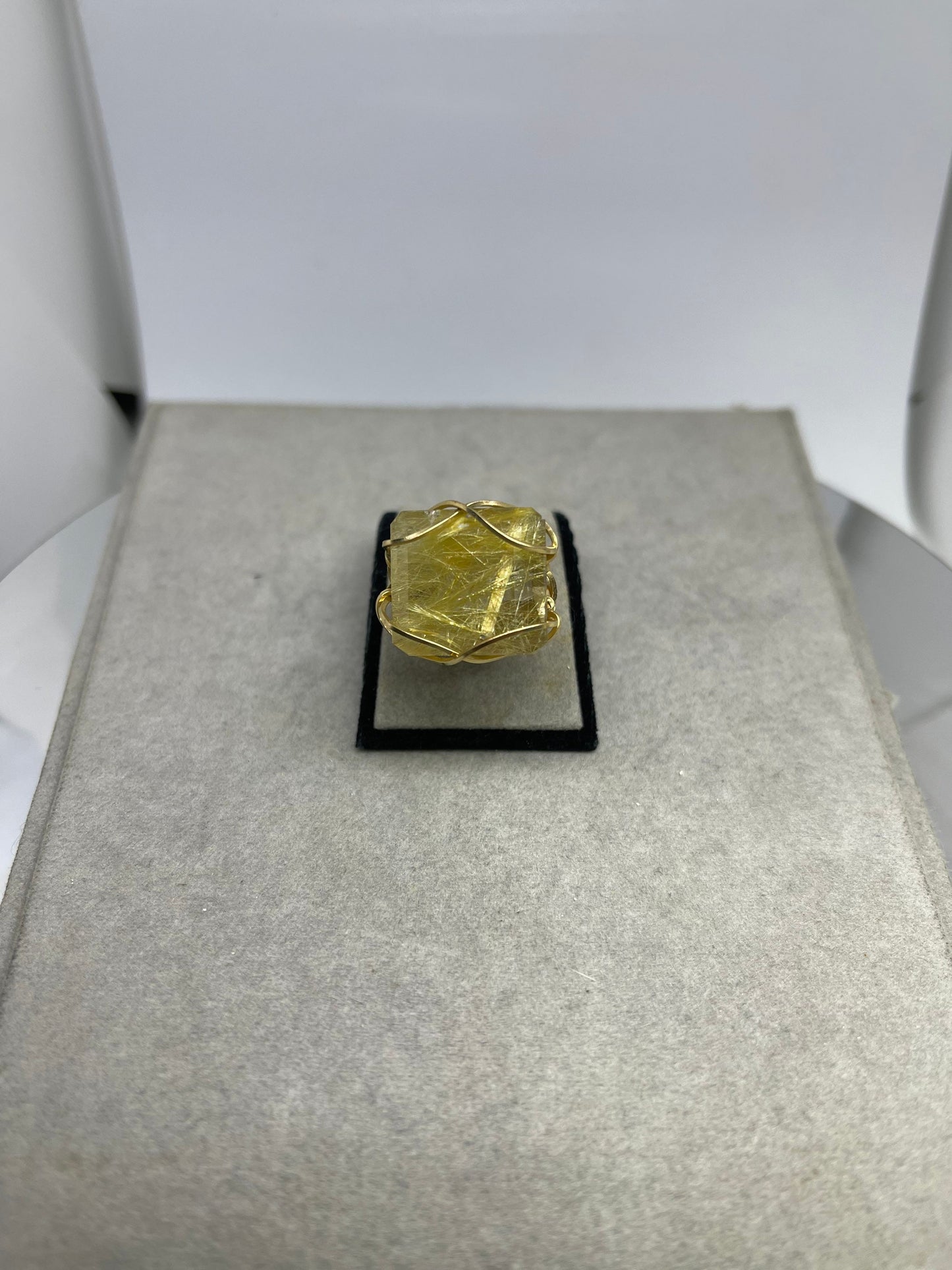 Natural 44 Carat Rutile Quartz 14k Gold Filled Wire Wrapped Handmade Ring (Size 7)