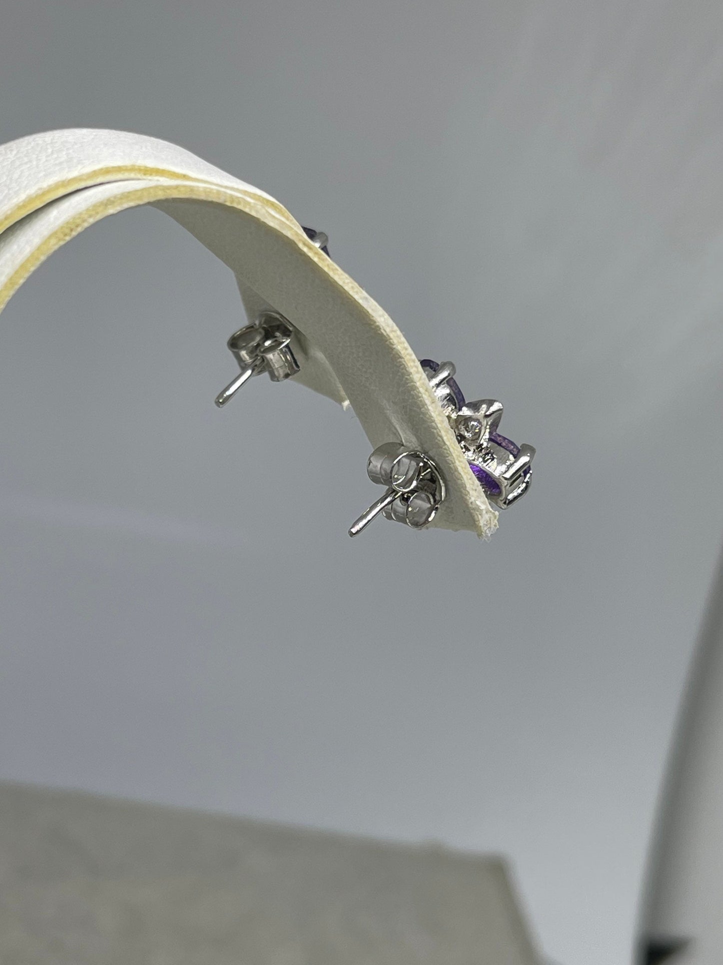 Natural Zambian Amethyst & CZ Sterling Silver  Earrings