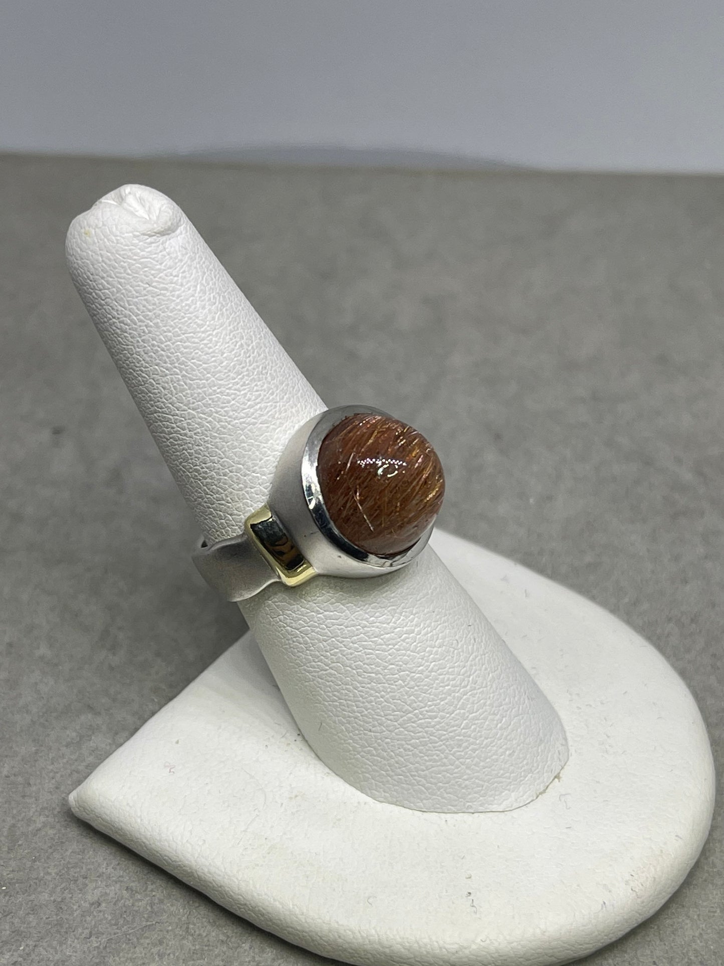 Natural Rutile Quartz Sterling Silver 18k Gold Solid Handmade Ring (Size 7.5)