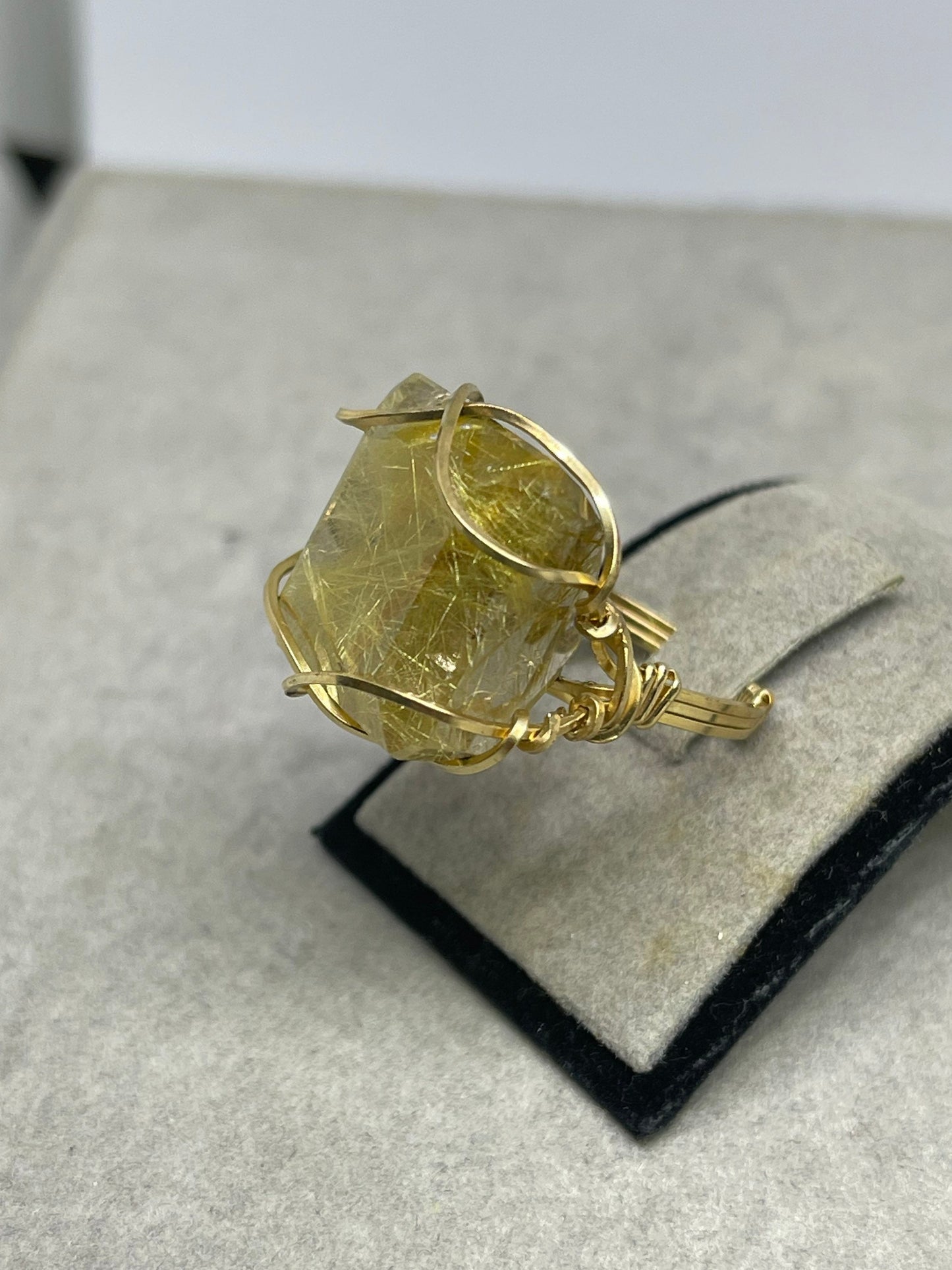 Natural 44 Carat Rutile Quartz 14k Gold Filled Wire Wrapped Handmade Ring (Size 7)
