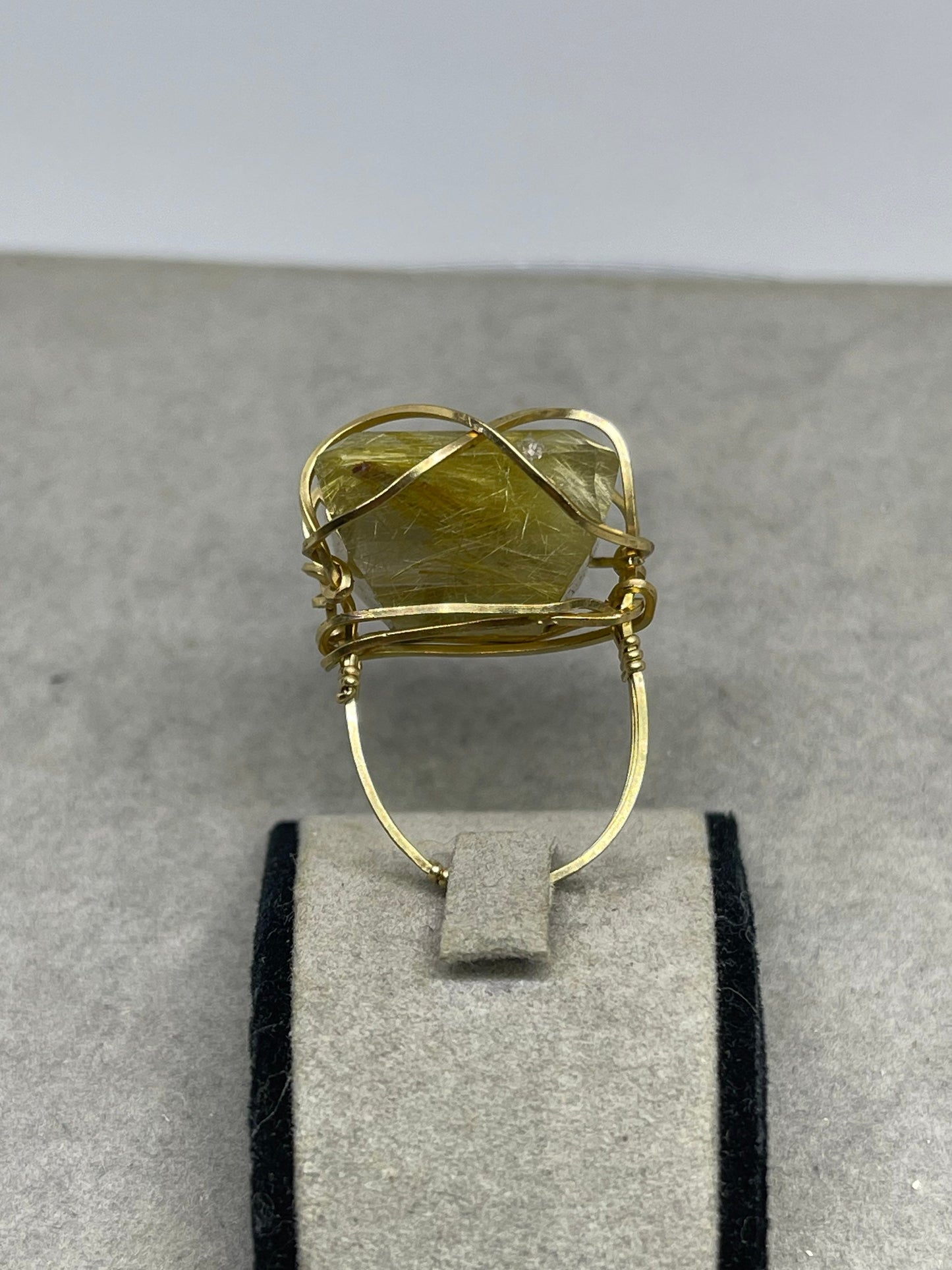 Natural 44 Carat Rutile Quartz 14k Gold Filled Wire Wrapped Handmade Ring (Size 7)