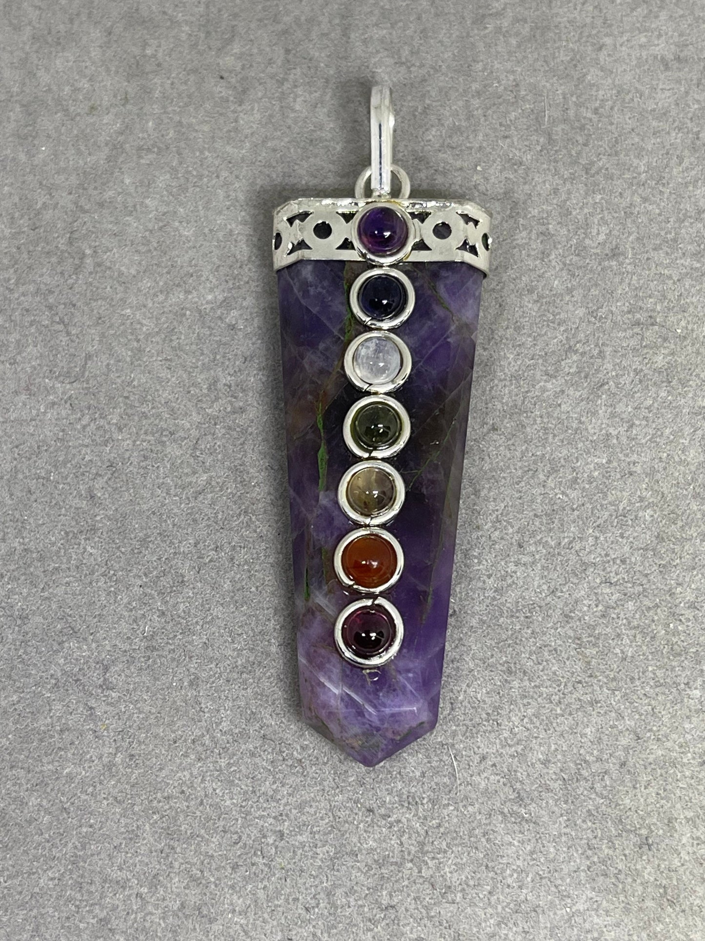 Natural Amethyst & Chakra Gemstone Sterling Silver Pendant