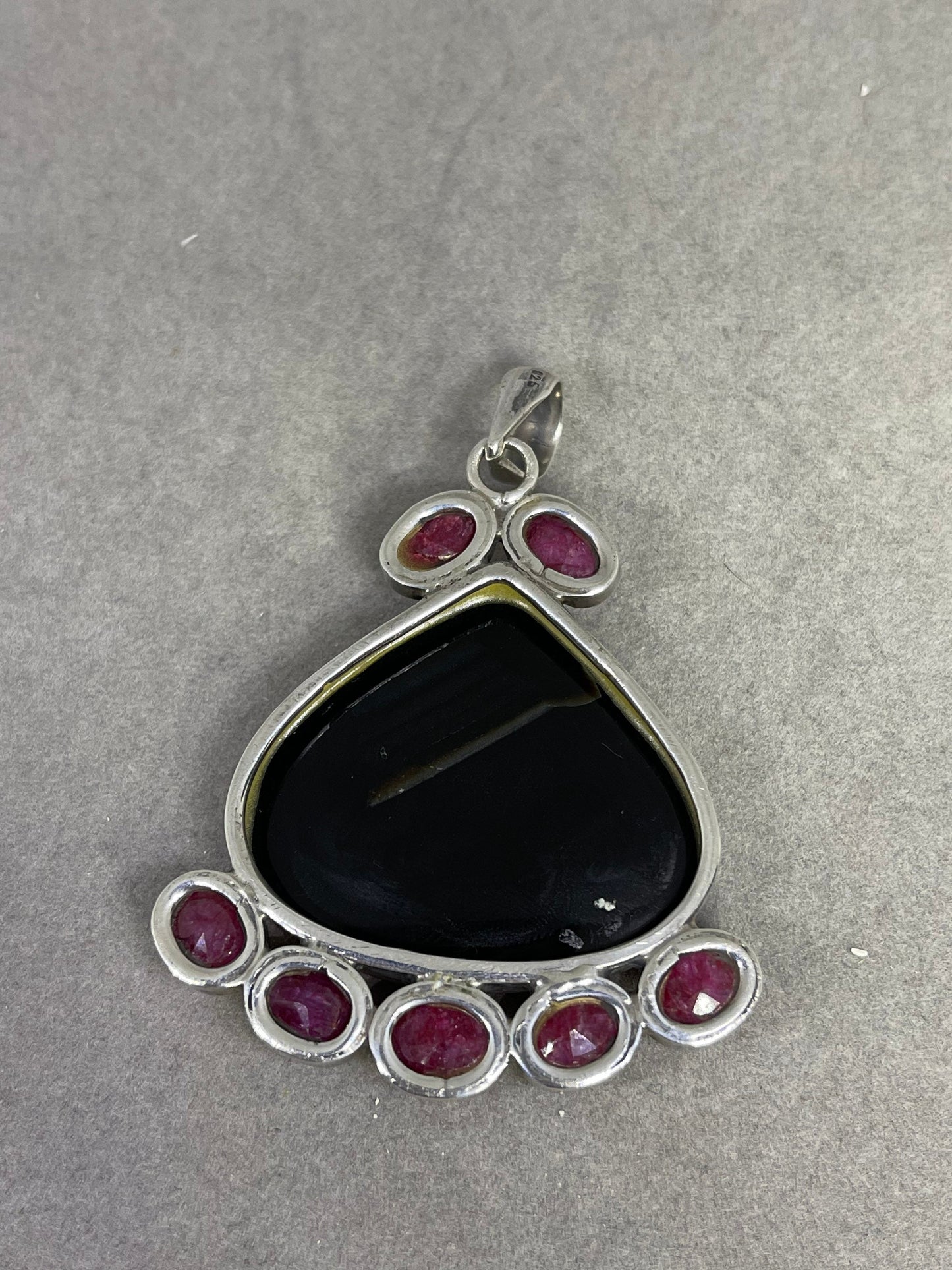 Natural Druzy Quartz & Ruby Sterling Silver Pendant