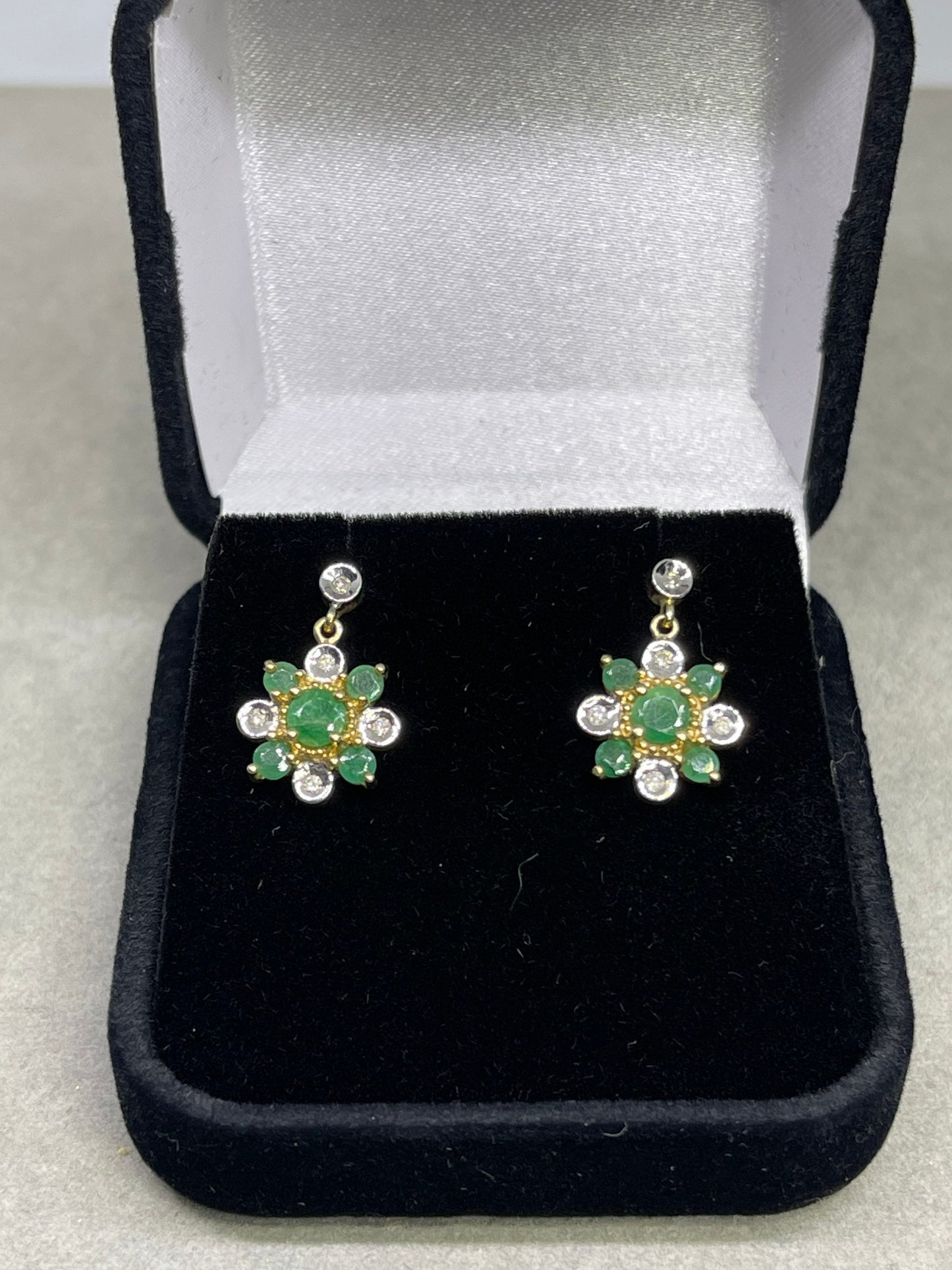Natural Emerald & Diamond 14k Yellow Gold Dangle Earrings