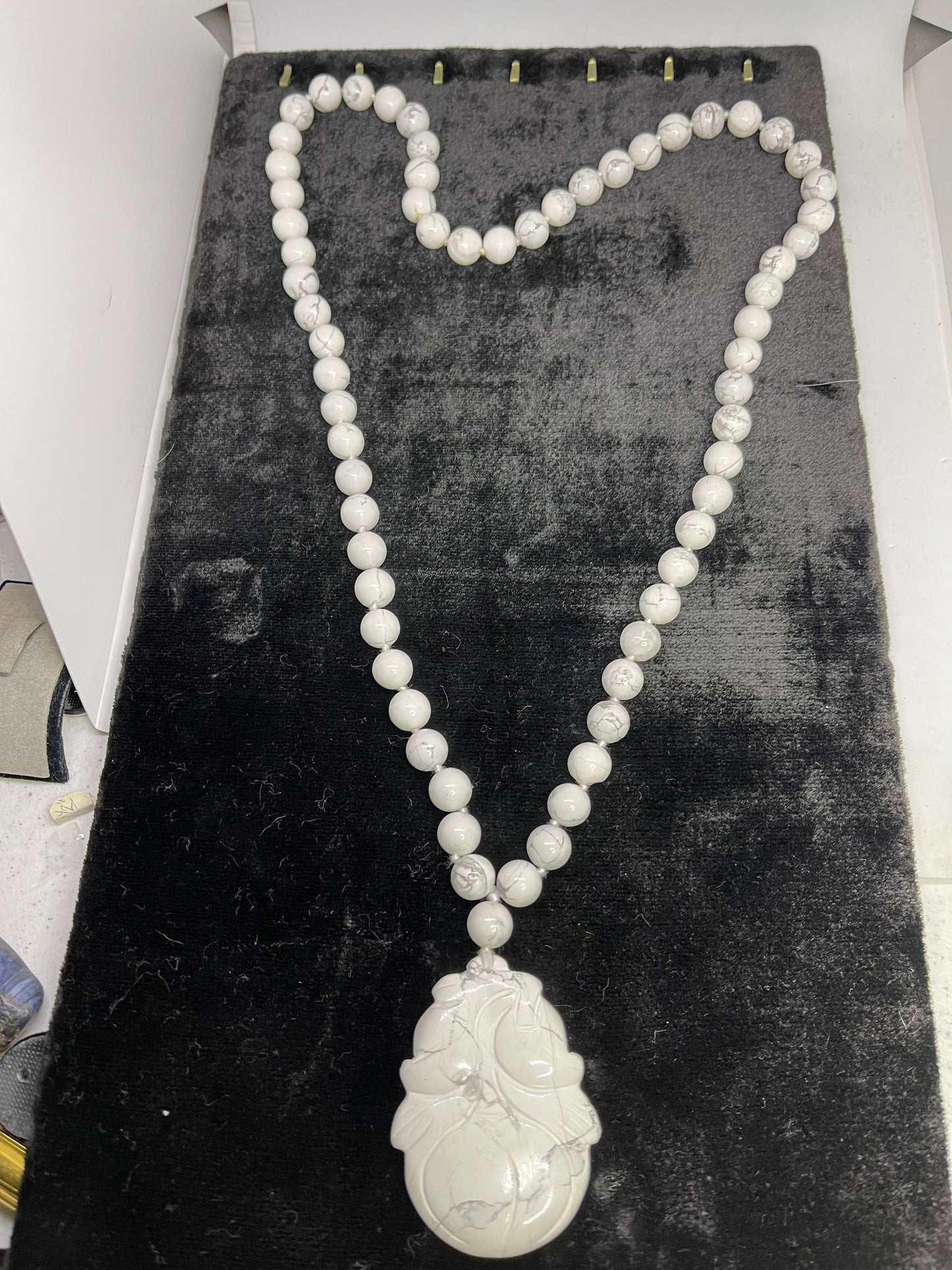 Natural Carved Howlite Beaded Hand Strung Necklace